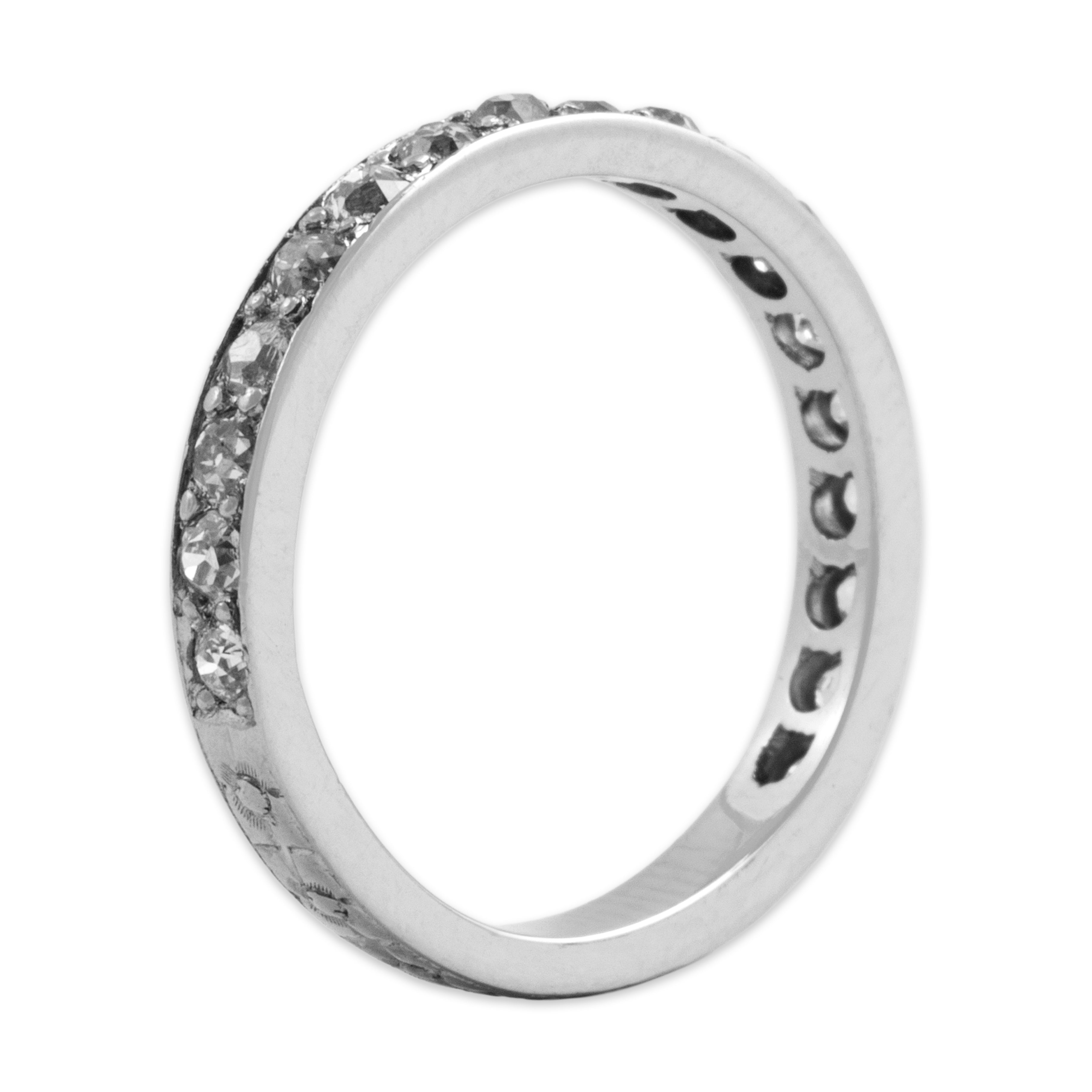 Antique Art Deco 14k White Gold .52cttw Old Mine Cut Diamond Blossom Band Ring 7.00