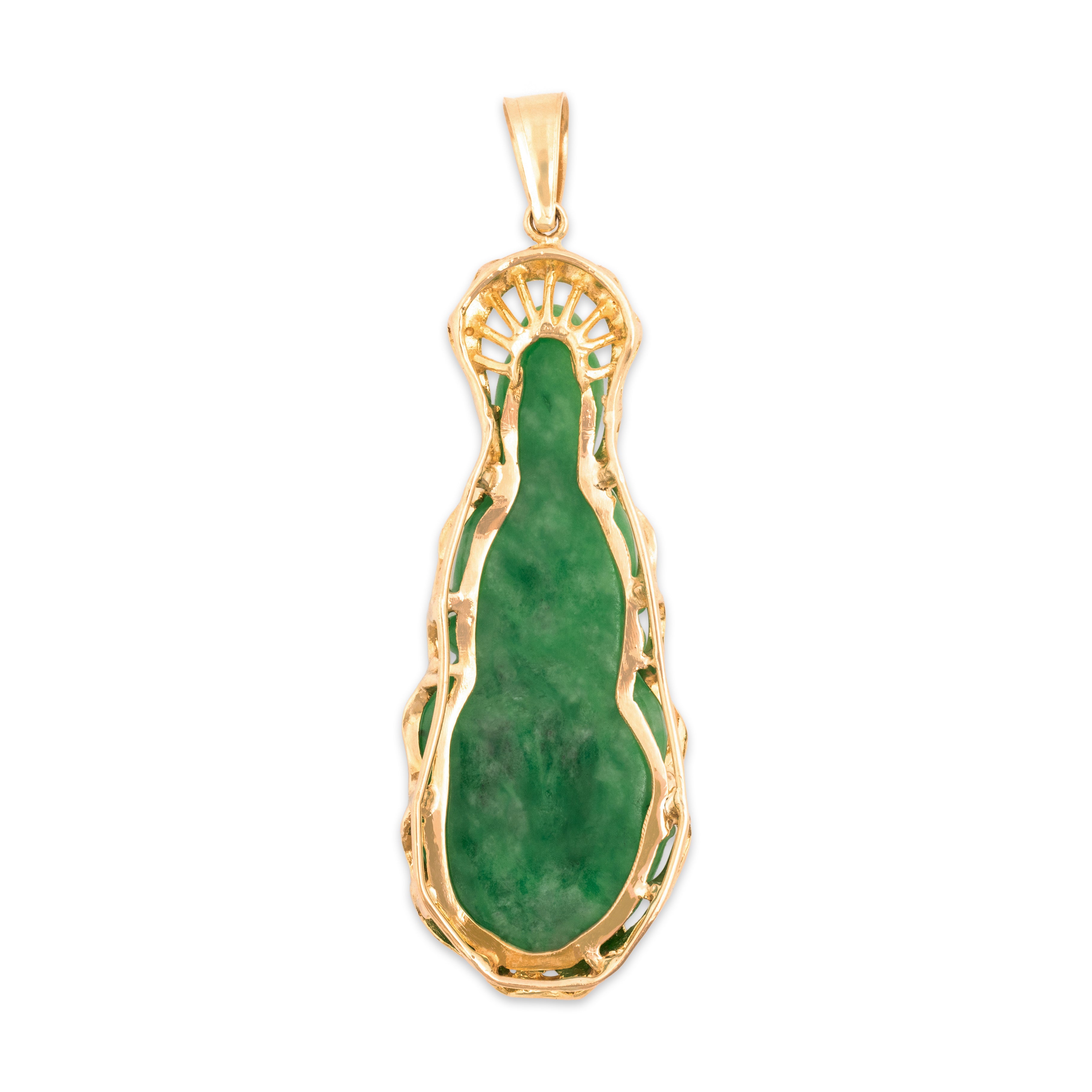 Vintage Large 14k Yellow Gold Jade Carved Buddha Pendant - Back view
