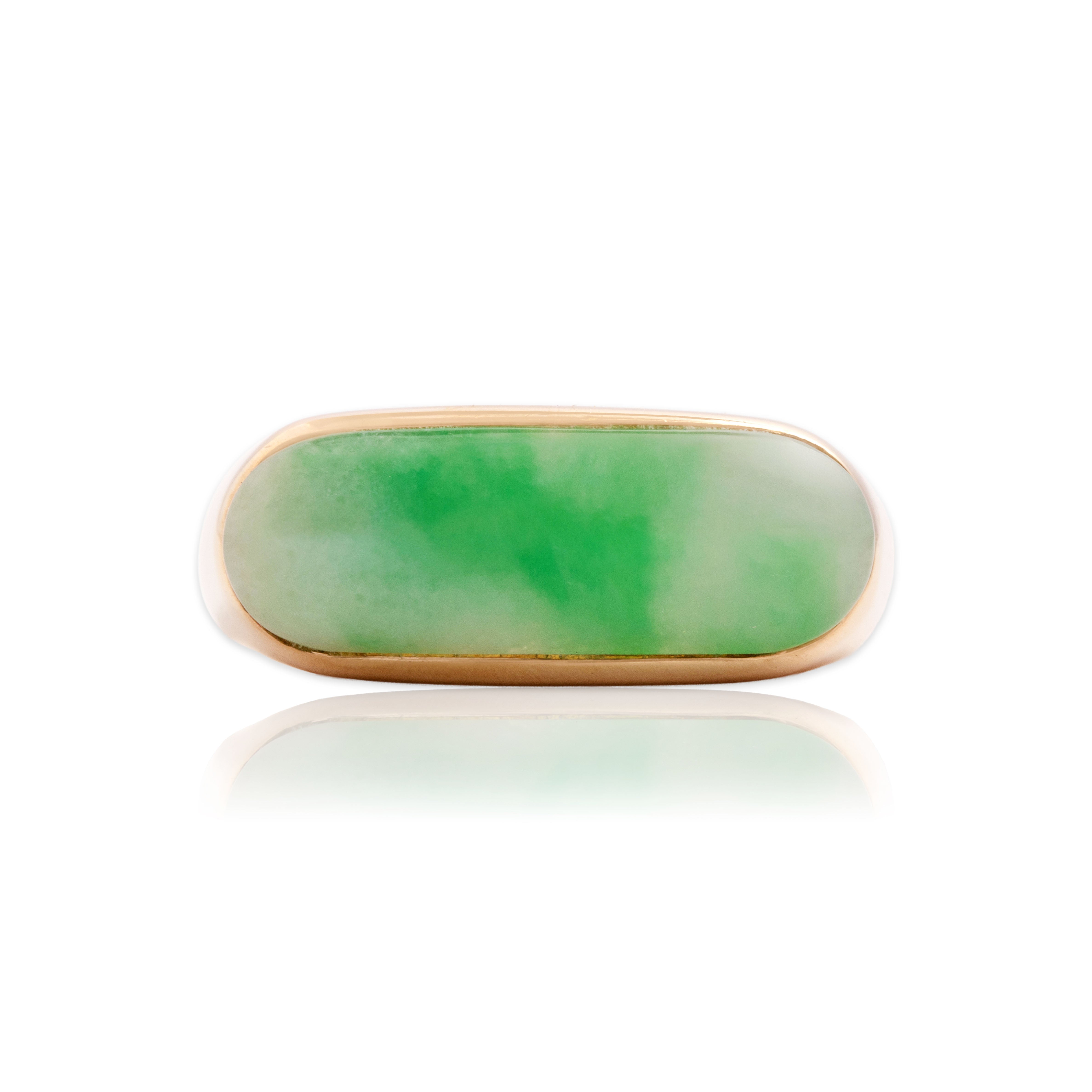Vintage 14k Rosy Yellow Gold 2.5ct Jade Sleek East-West Bar Ring 7.25