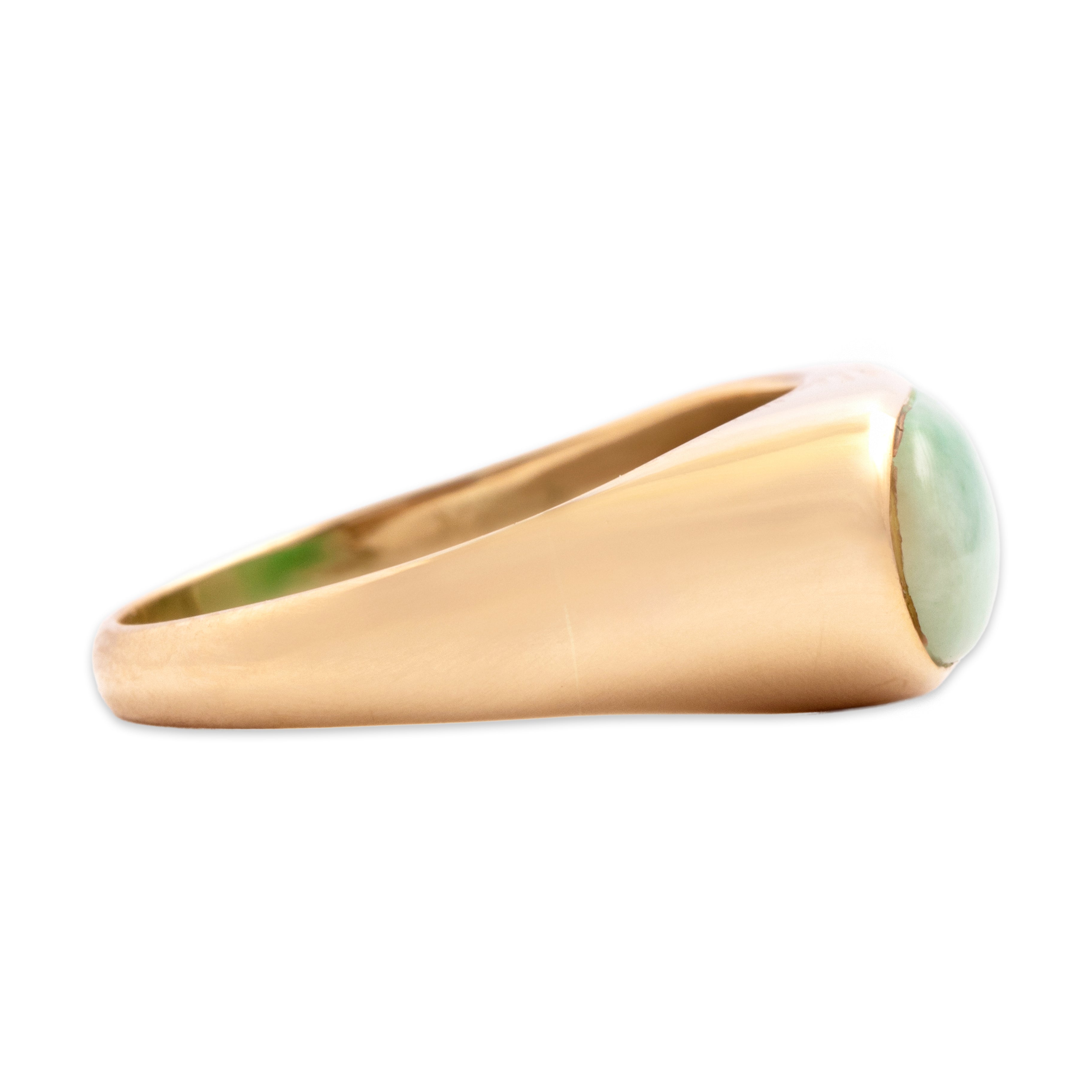 Vintage 14k Rosy Yellow Gold 2.5ct Jade Sleek East-West Bar Ring - Side view