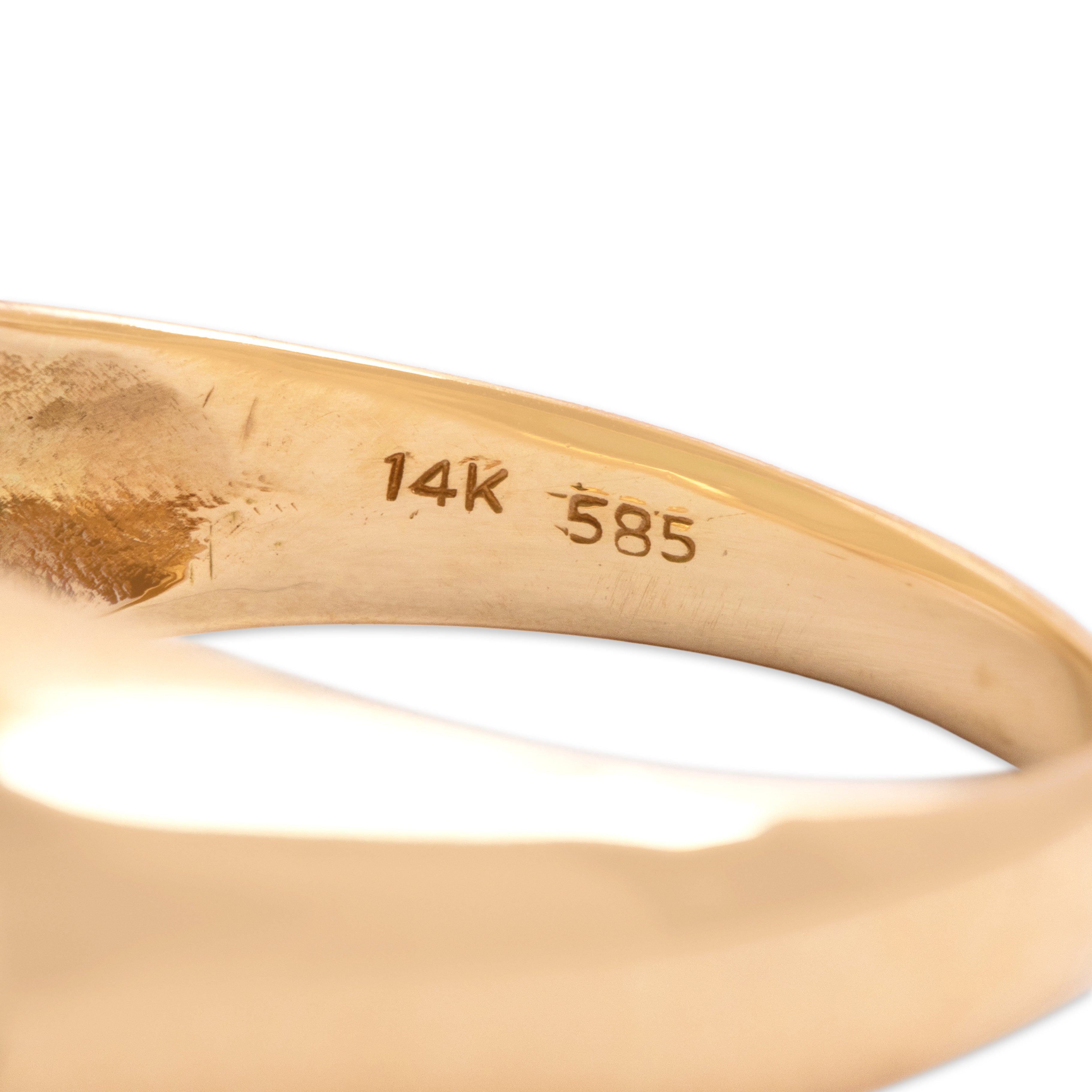Vintage 14k Rosy Yellow Gold 2.5ct Jade Sleek East-West Bar Ring - Hallmark view