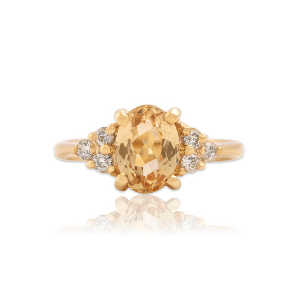 Vintage 14k Yellow Gold 1.66ct Yellow Topaz Diamond Sunshine Cluster Ring - Close-up view