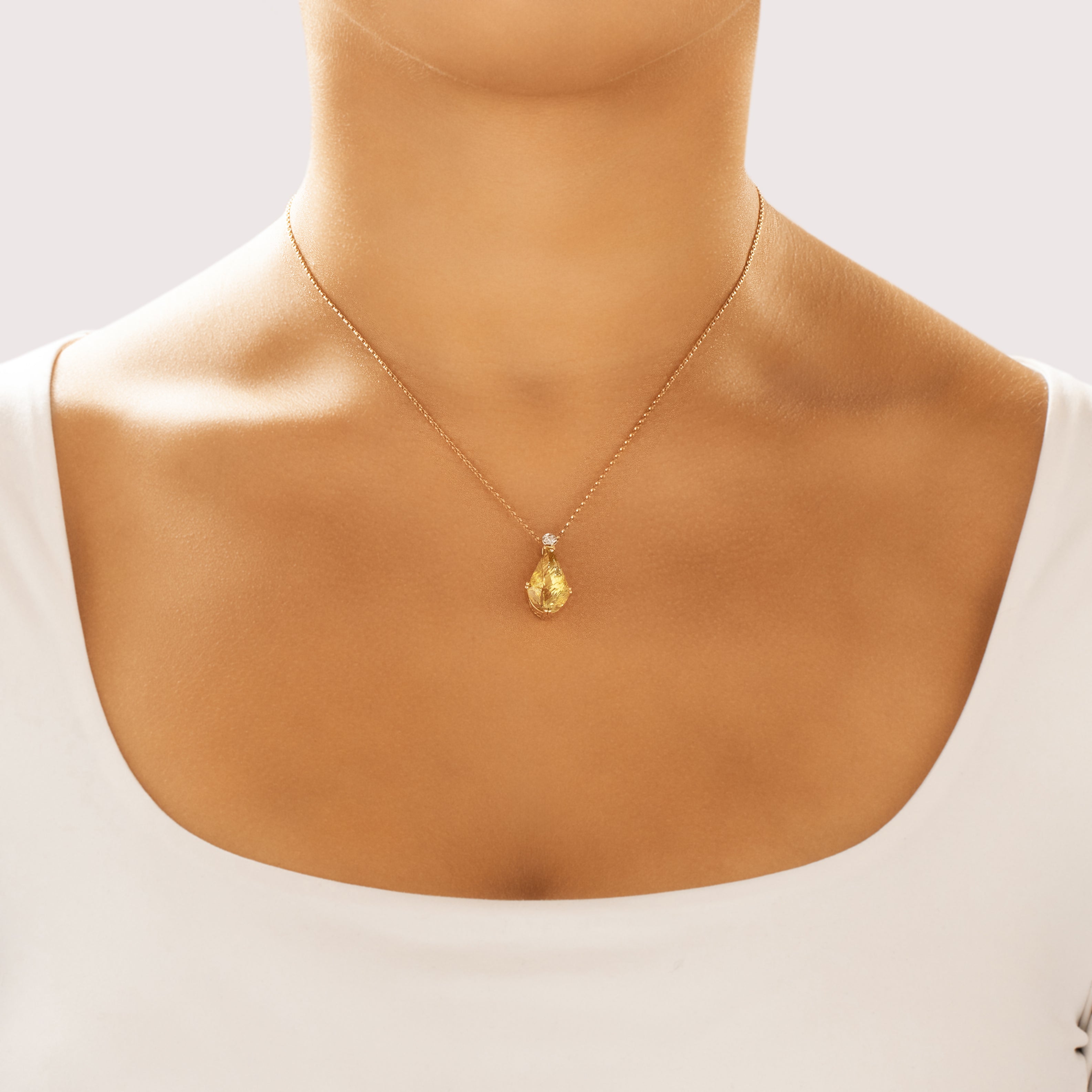 Vintage 14k Yellow Gold 7.28ct Lemon Quartz Diamond Fancy-Cut Pendant