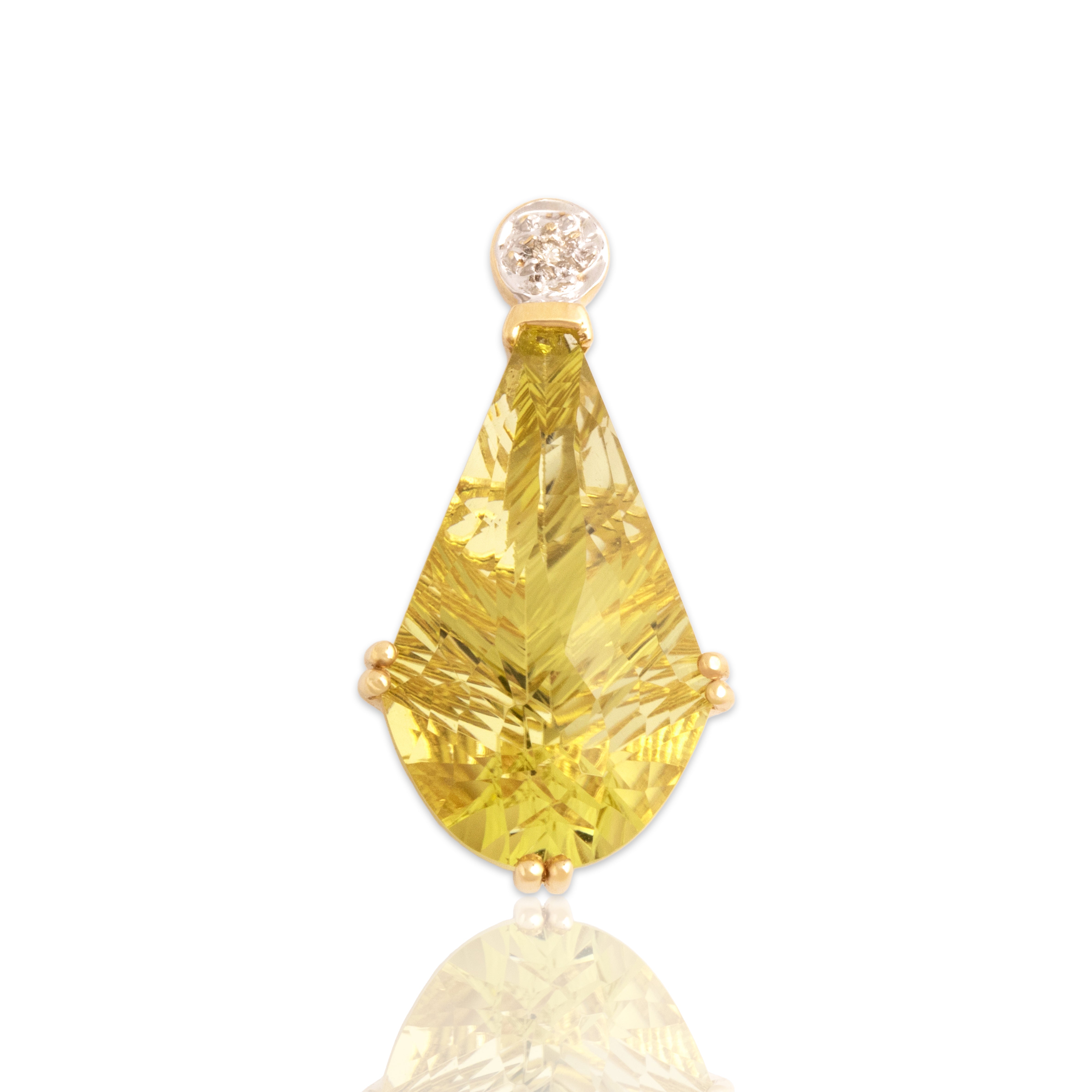 Vintage 14k Yellow Gold 7.28ct Lemon Quartz Diamond Fancy-Cut Pendant
