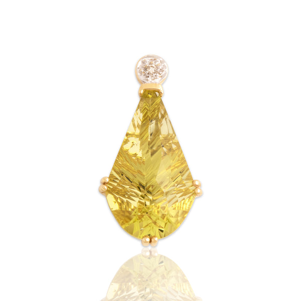 Vintage 14k Yellow Gold 7.28ct Lemon Quartz Diamond Fancy-Cut Pendant