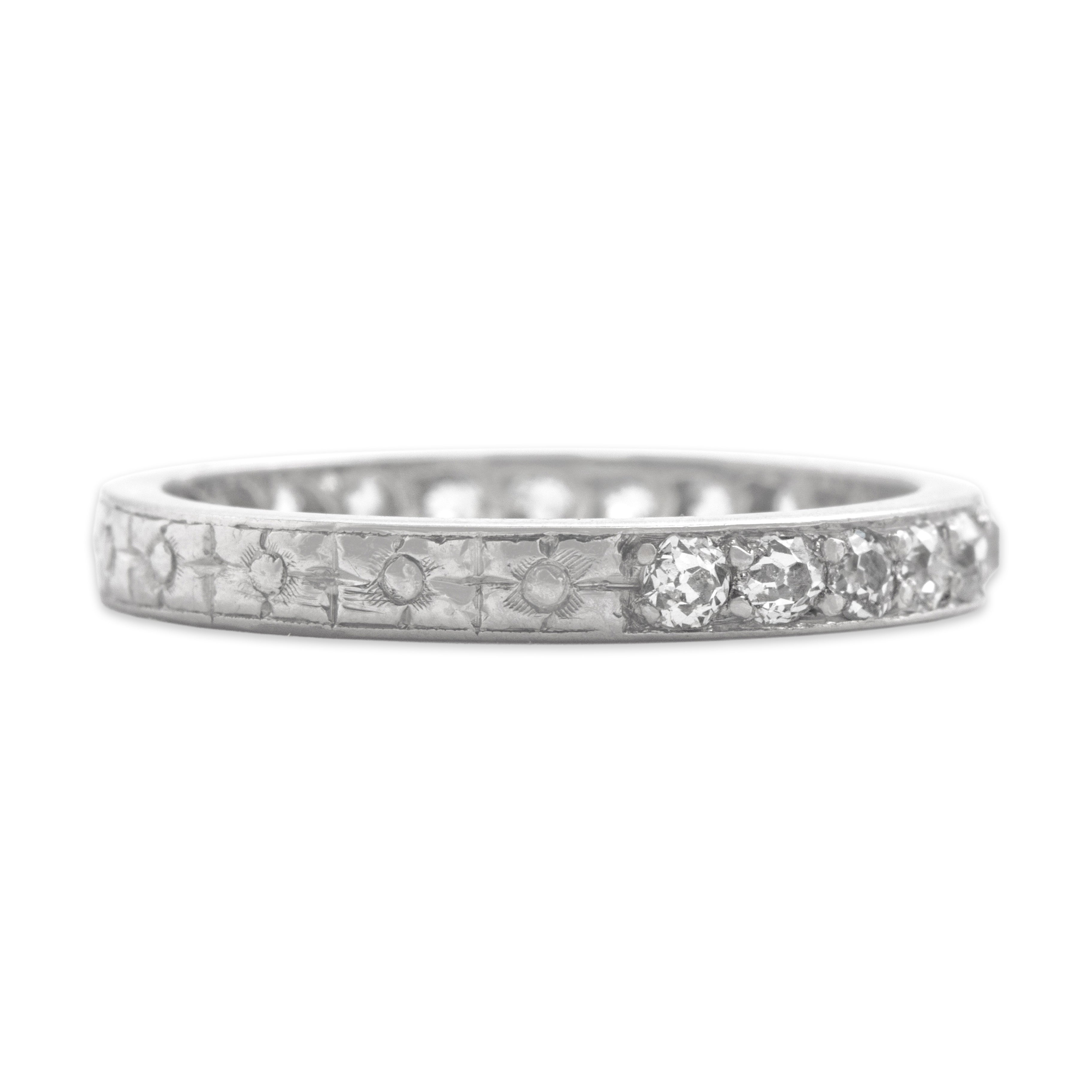 Antique Art Deco 14k White Gold .52cttw Old Mine Cut Diamond Blossom Band Ring 7.00