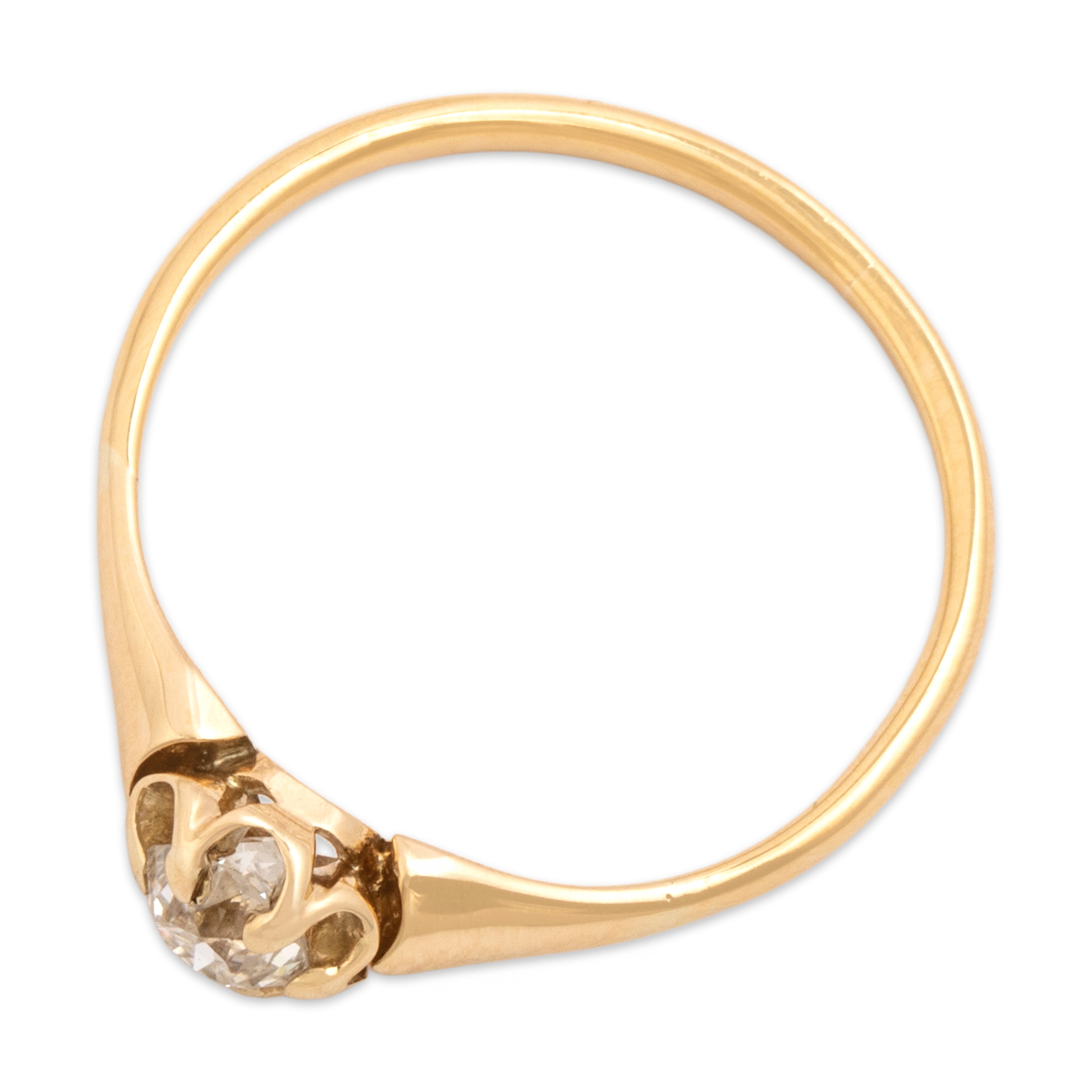 Antique Victorian 18k Rosy Yellow Gold Old Mine Cut Diamond Wonderful Flower-Set Solitaire Ring - Overall view