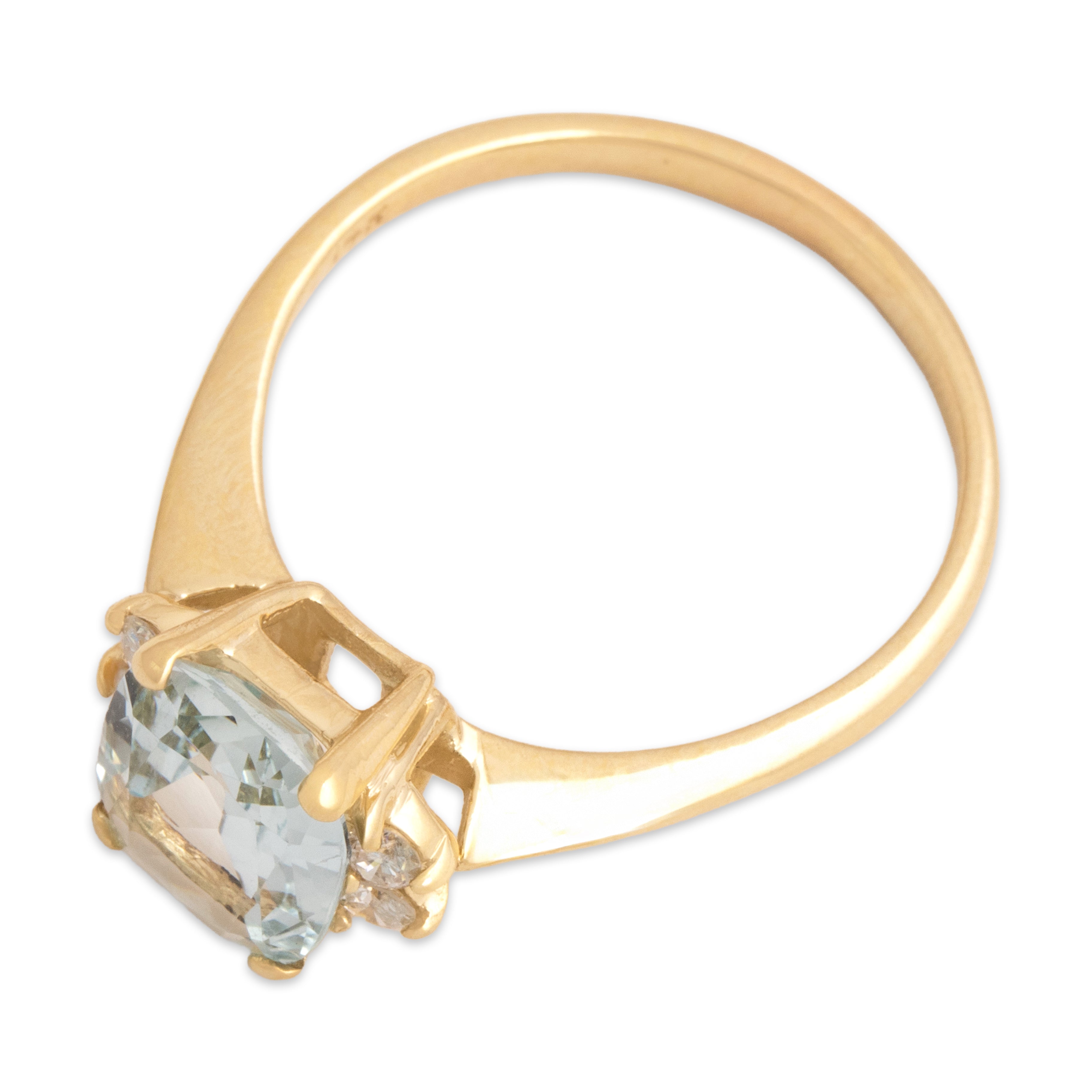 Vintage 14k Yellow Gold 1.97ct Aquamarine Diamond Wonderful Accented Cushion Ring - Overall view