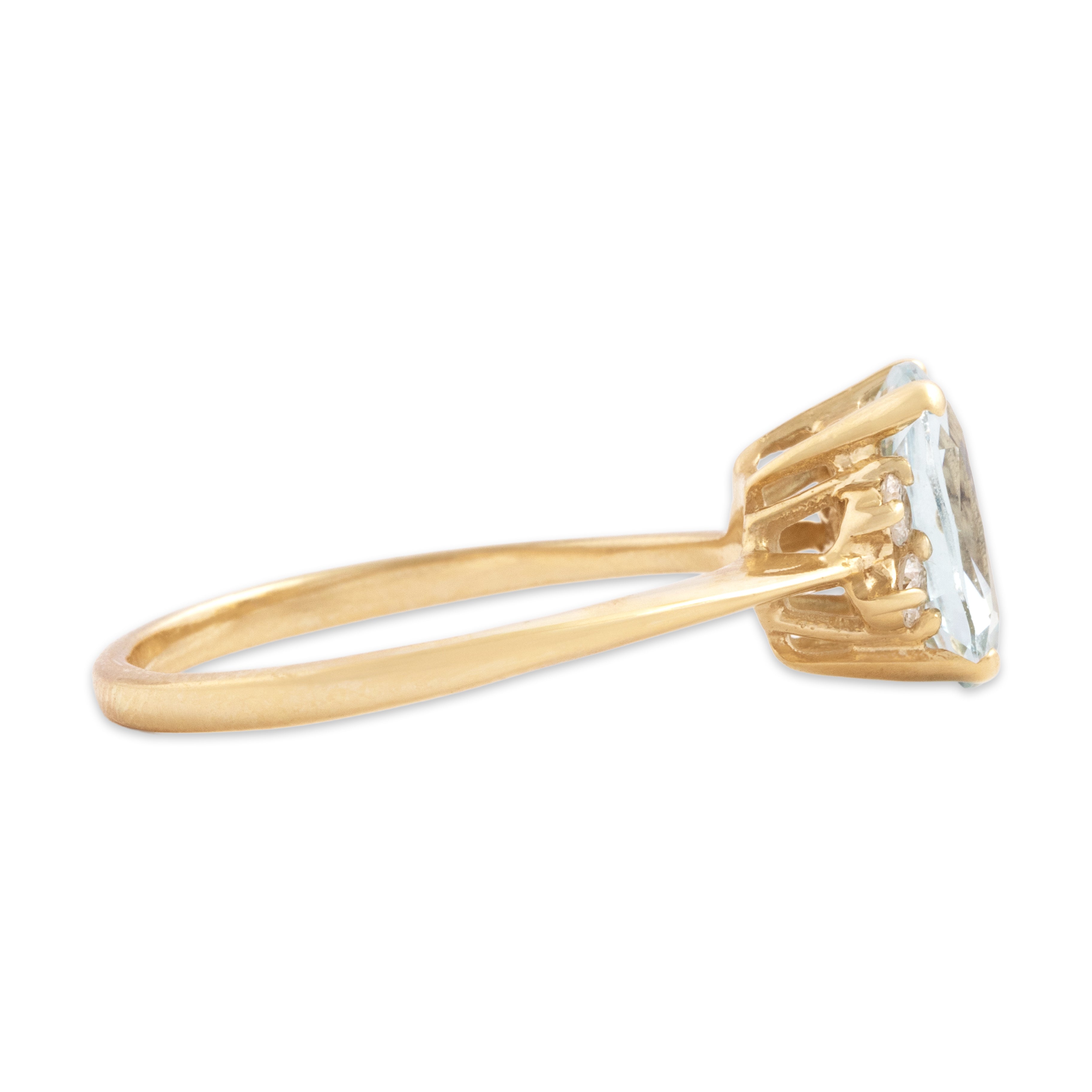 Vintage 14k Yellow Gold 1.97ct Aquamarine Diamond Wonderful Accented Cushion Ring - Side view