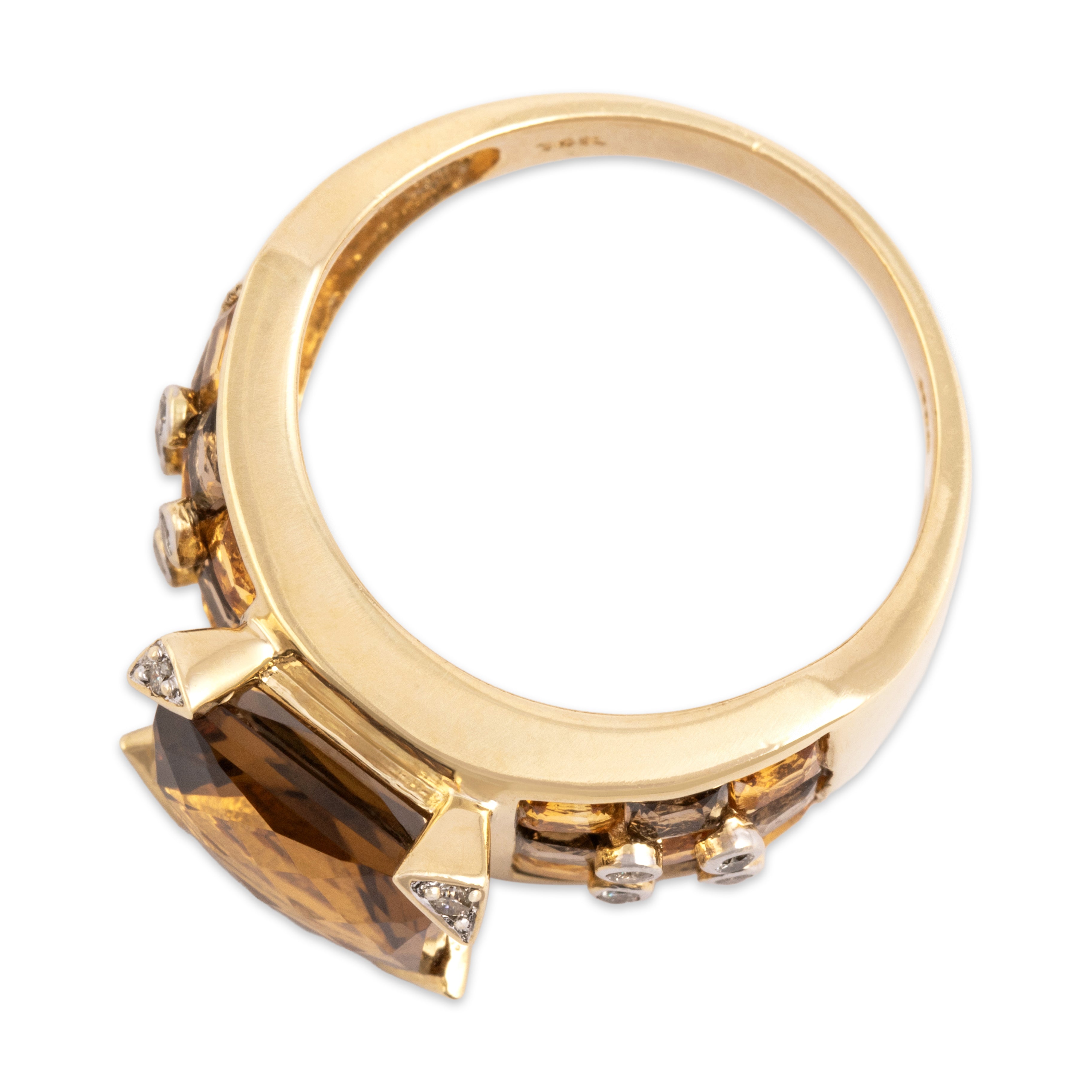 Vintage 14k Yellow Gold 4.82cttw Smoky Citrine .92cttw Smoky Quartz Diamond Bold Geometric Checkerboard Ring - Overall view