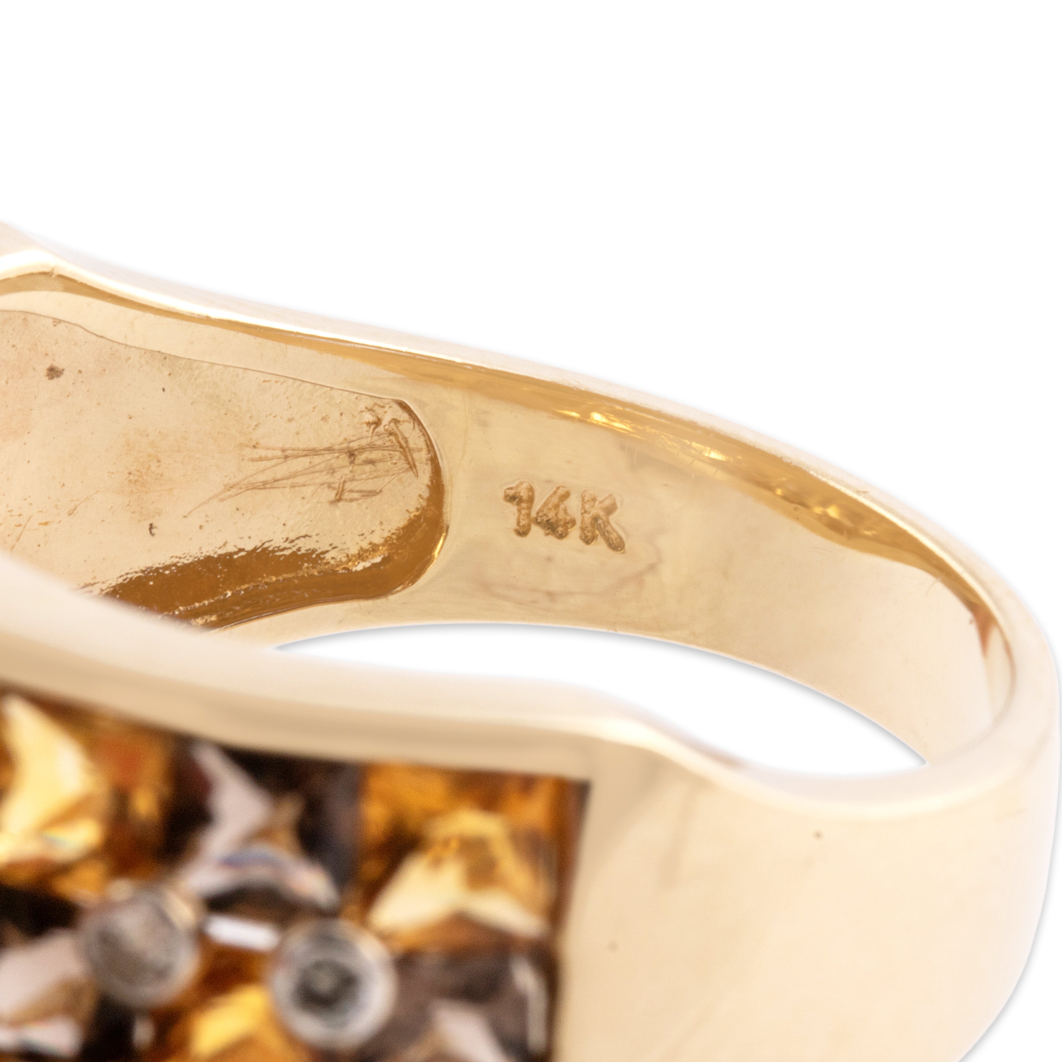 Vintage 14k Yellow Gold 4.82cttw Smoky Citrine .92cttw Smoky Quartz Diamond Bold Geometric Checkerboard Ring - Hallmark view
