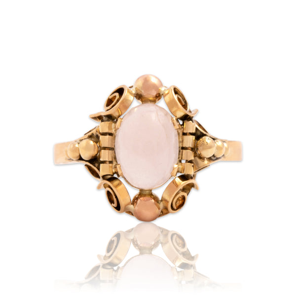 Vintage Austrian 14k Yellow & Rose Gold 1.43ct Rose Quartz Scrolling Ring 6.50