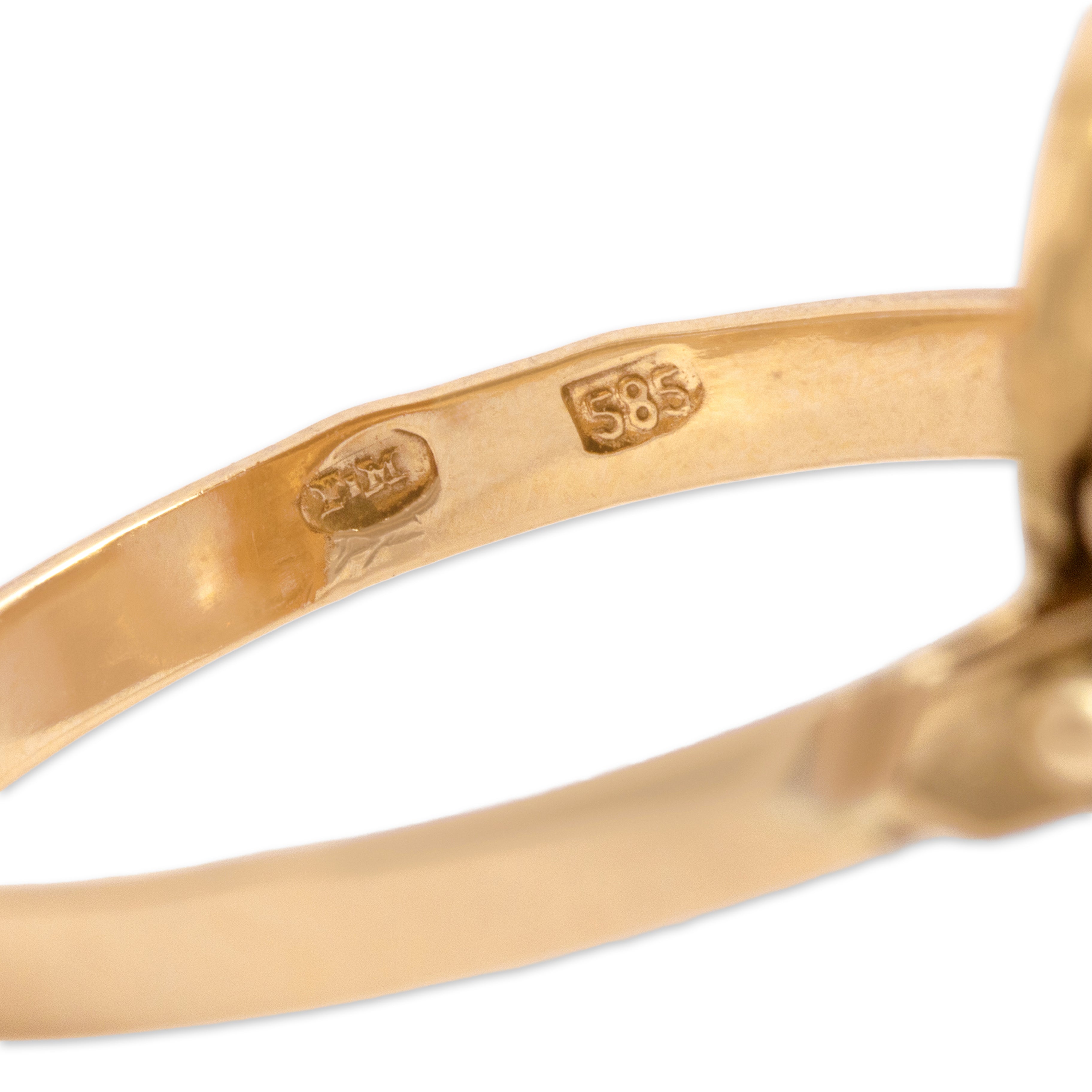 Vintage Austrian 14k Yellow & Rose Gold 1.43ct Rose Quartz Detailed Scrolling Frame Ring - Hallmark view