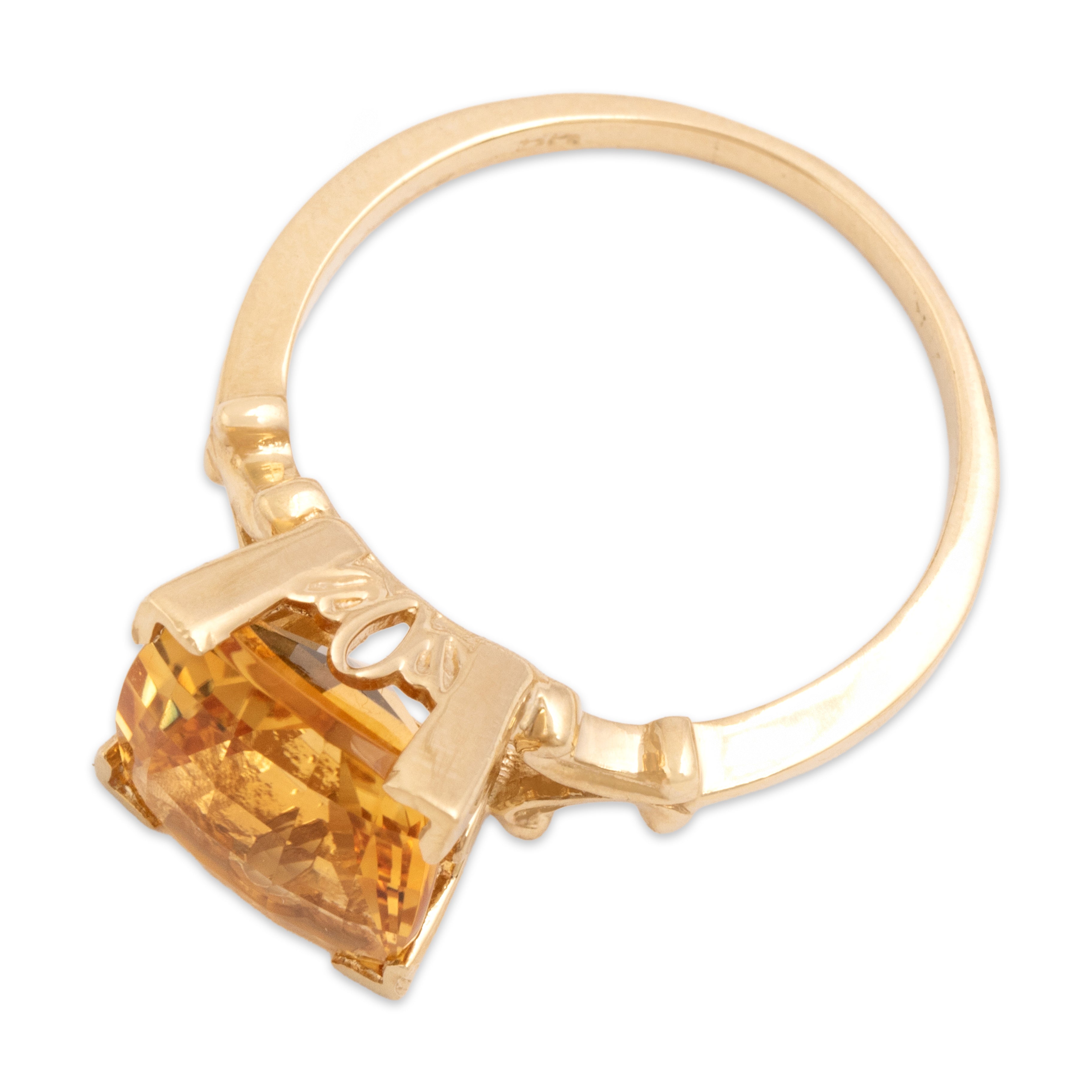 Vintage 14k Yellow Gold 3.84ct Citrine Bright Square Checkerboard Ring - Overall view