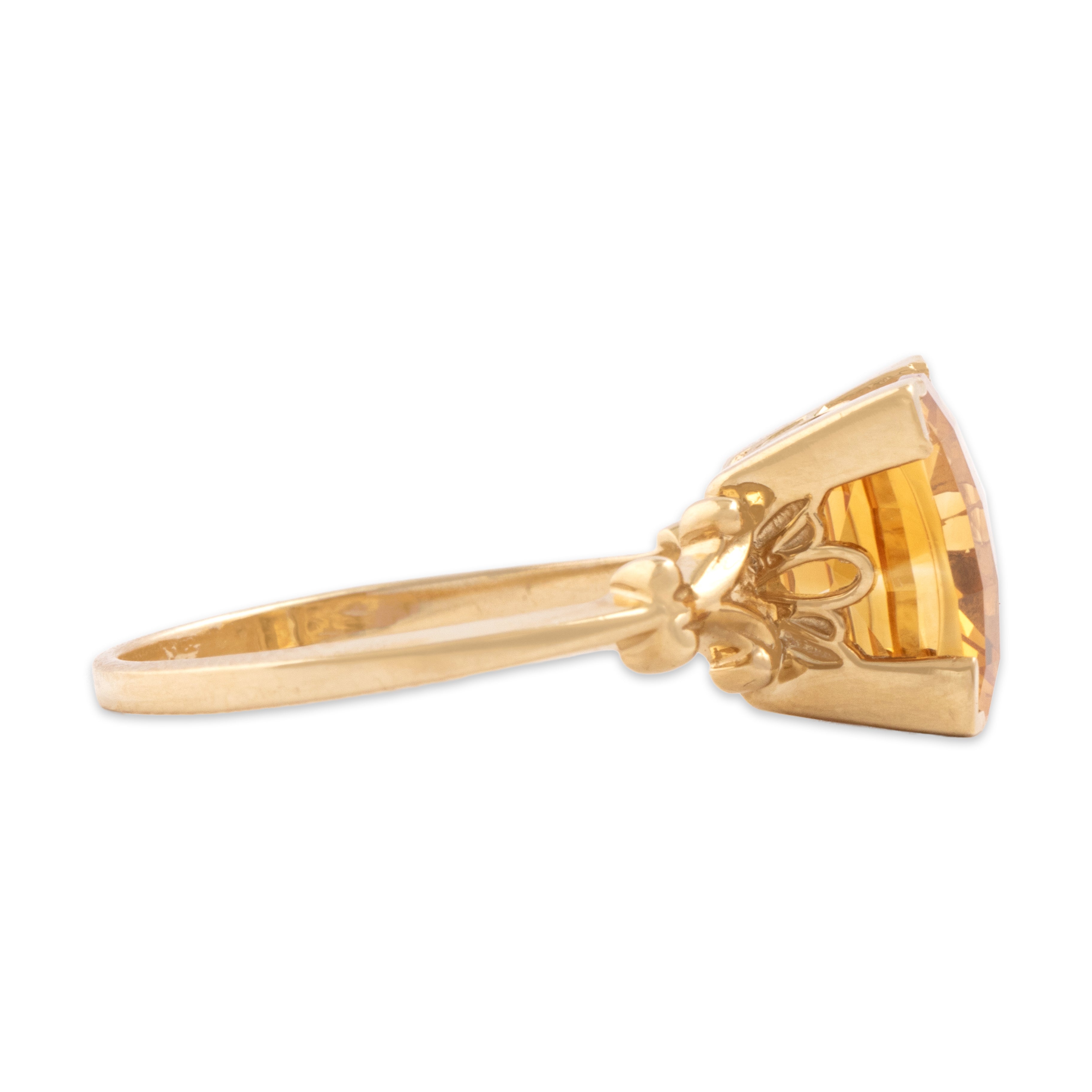 Vintage 14k Yellow Gold 3.84ct Citrine Bright Square Checkerboard Ring - Side view