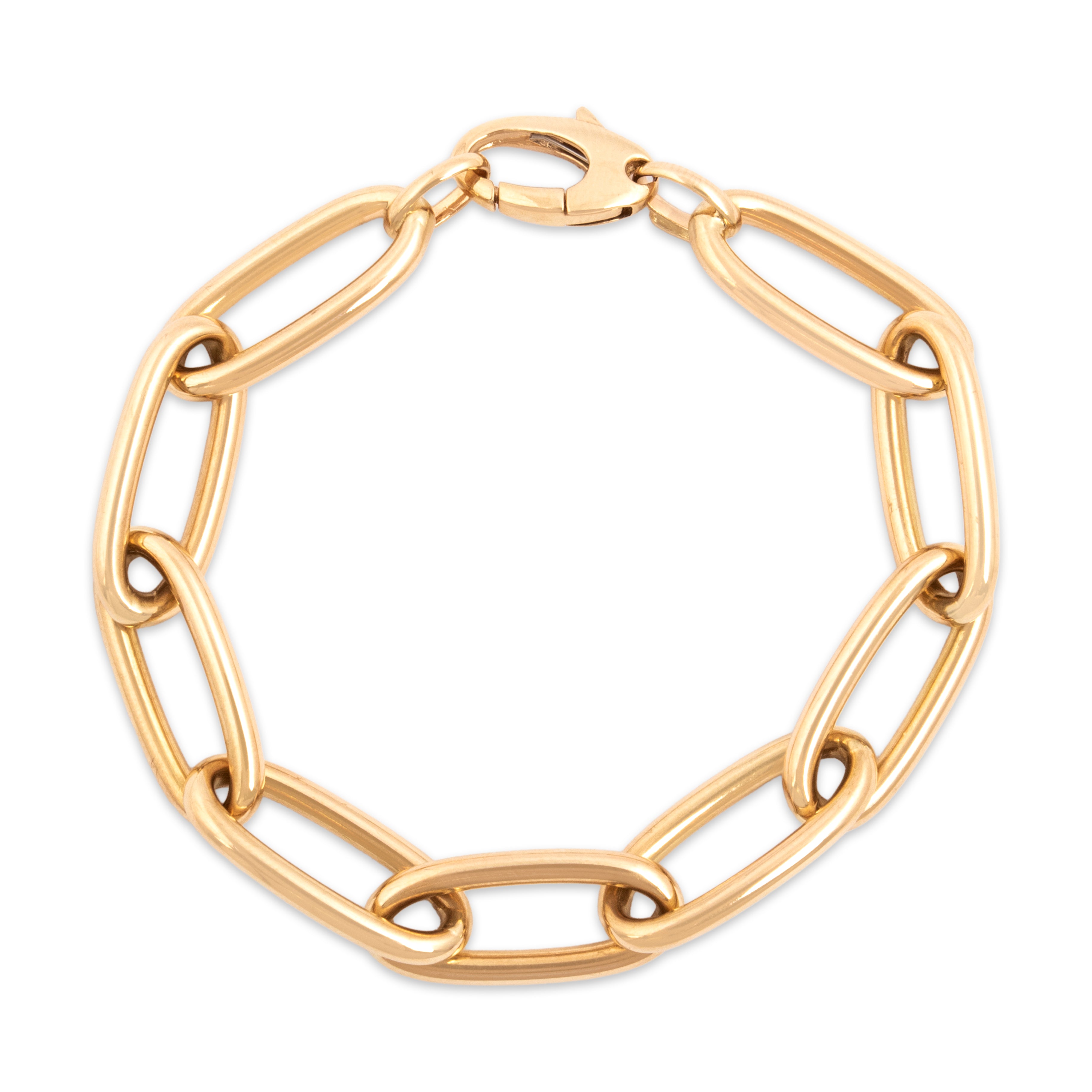 Vintage Italian 14k Yellow Gold Chic Chunky Elongated Oval Link Bracelet - Close-up view