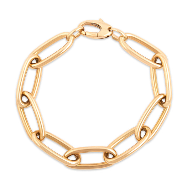 Vintage Italian 14k Yellow Gold Chic Chunky Elongated Oval Link Bracelet 7