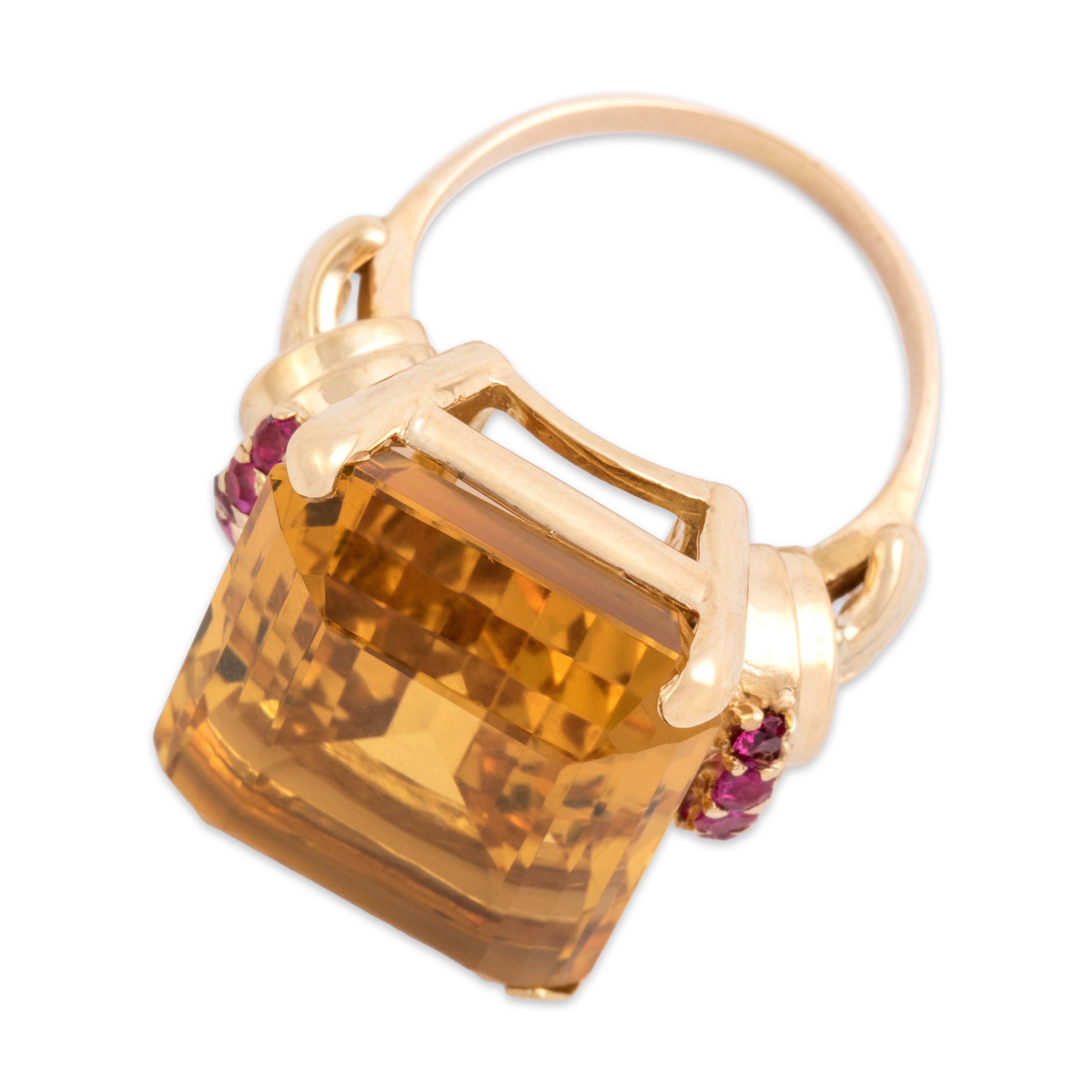 Vintage 14k & 10k Rosy Yellow Gold 26.2ct Citrine Ruby Oversized Honey Statement Cocktail Ring - Overall view