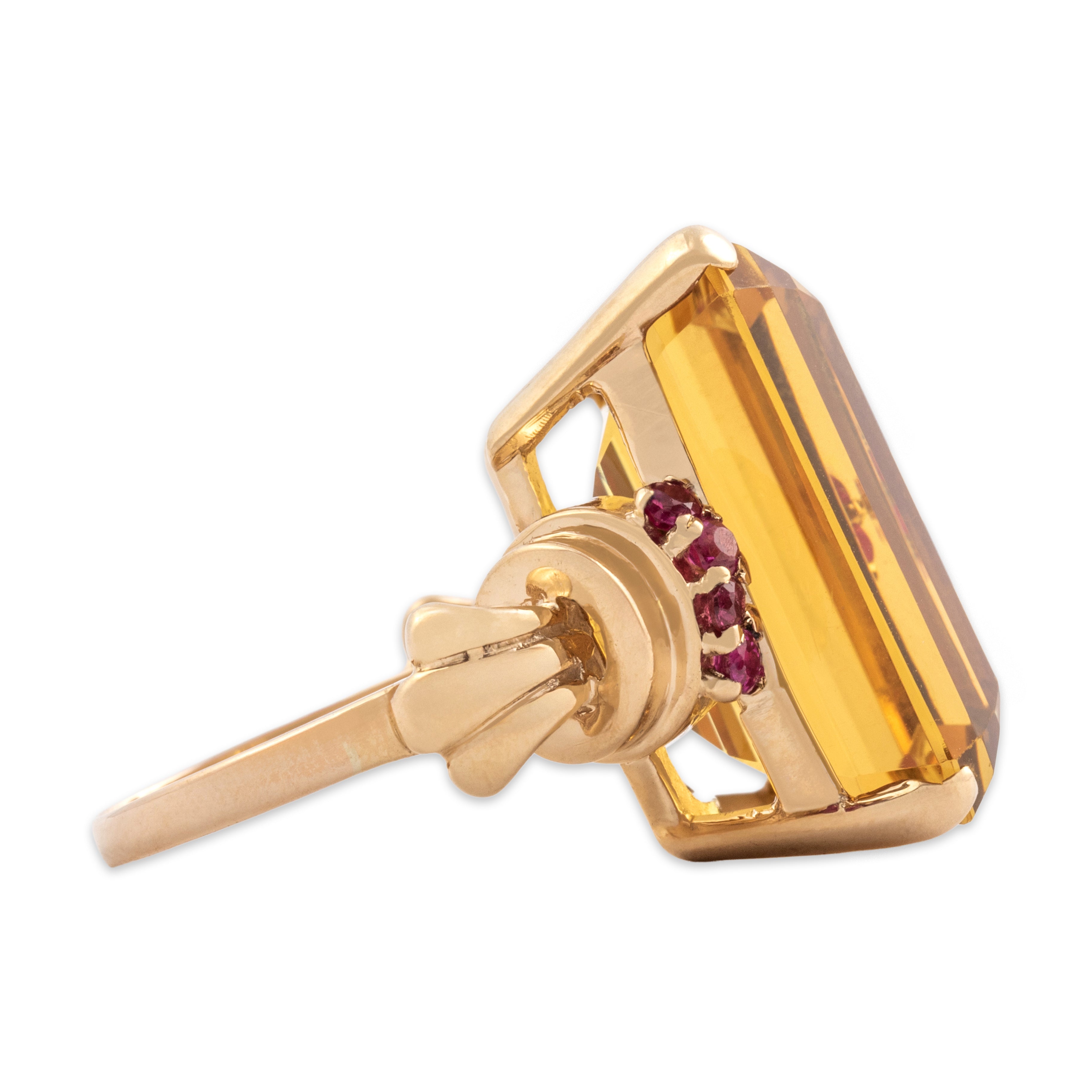 Vintage 14k & 10k Rosy Yellow Gold 26.2ct Citrine Ruby Oversized Honey Statement Cocktail Ring - Side view