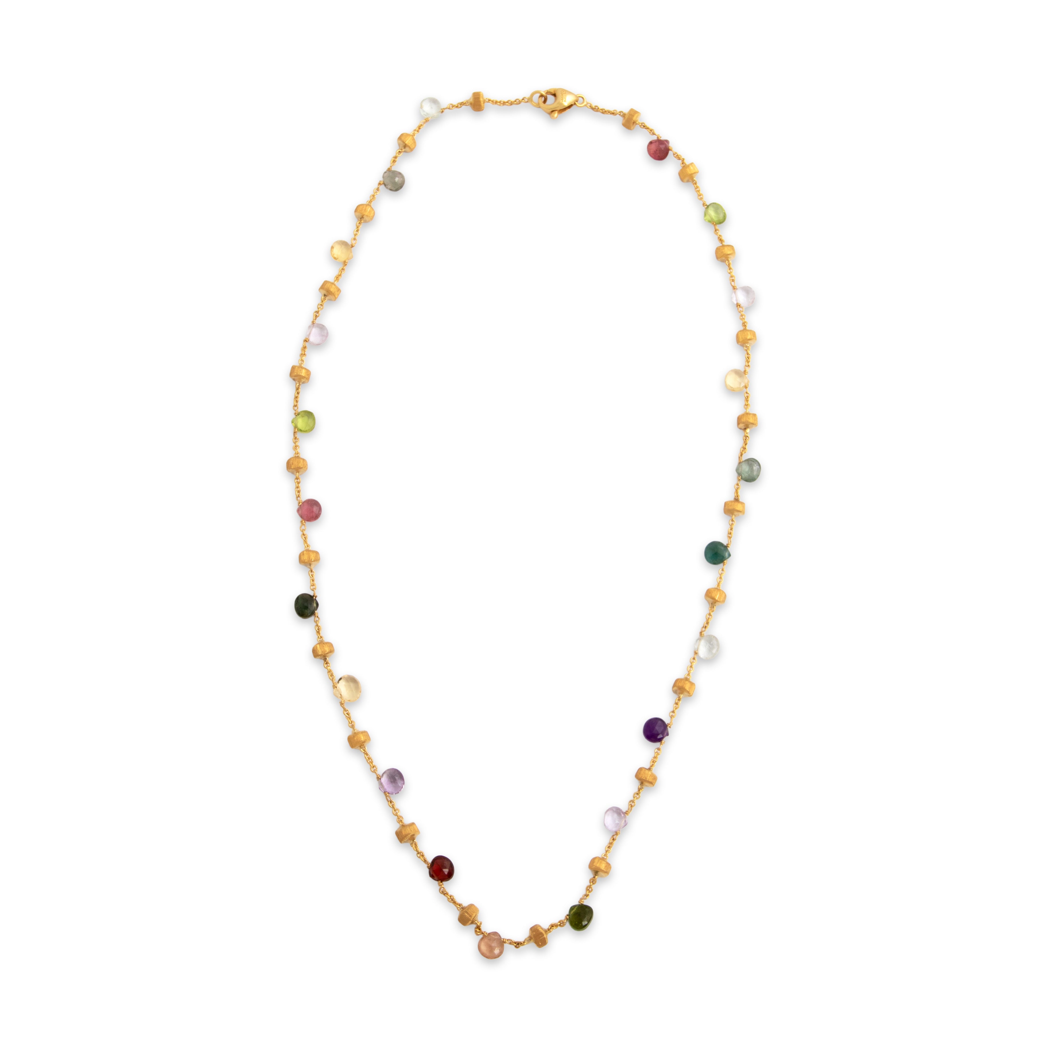 Estate Italian 18k Yellow Gold Multi-Color Multi-Stone Playful Summertime Briolette Necklace - Overall view