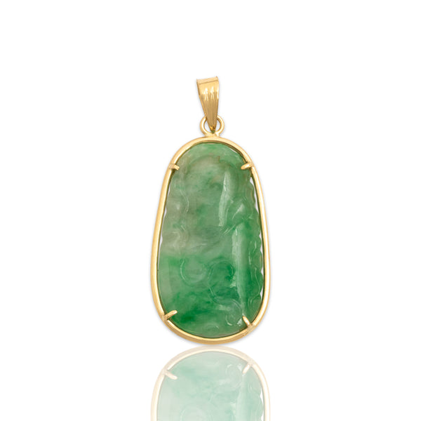 Vintage 14k Yellow Gold 9.37ct Jade Carved Fruit Blossom Pendant
