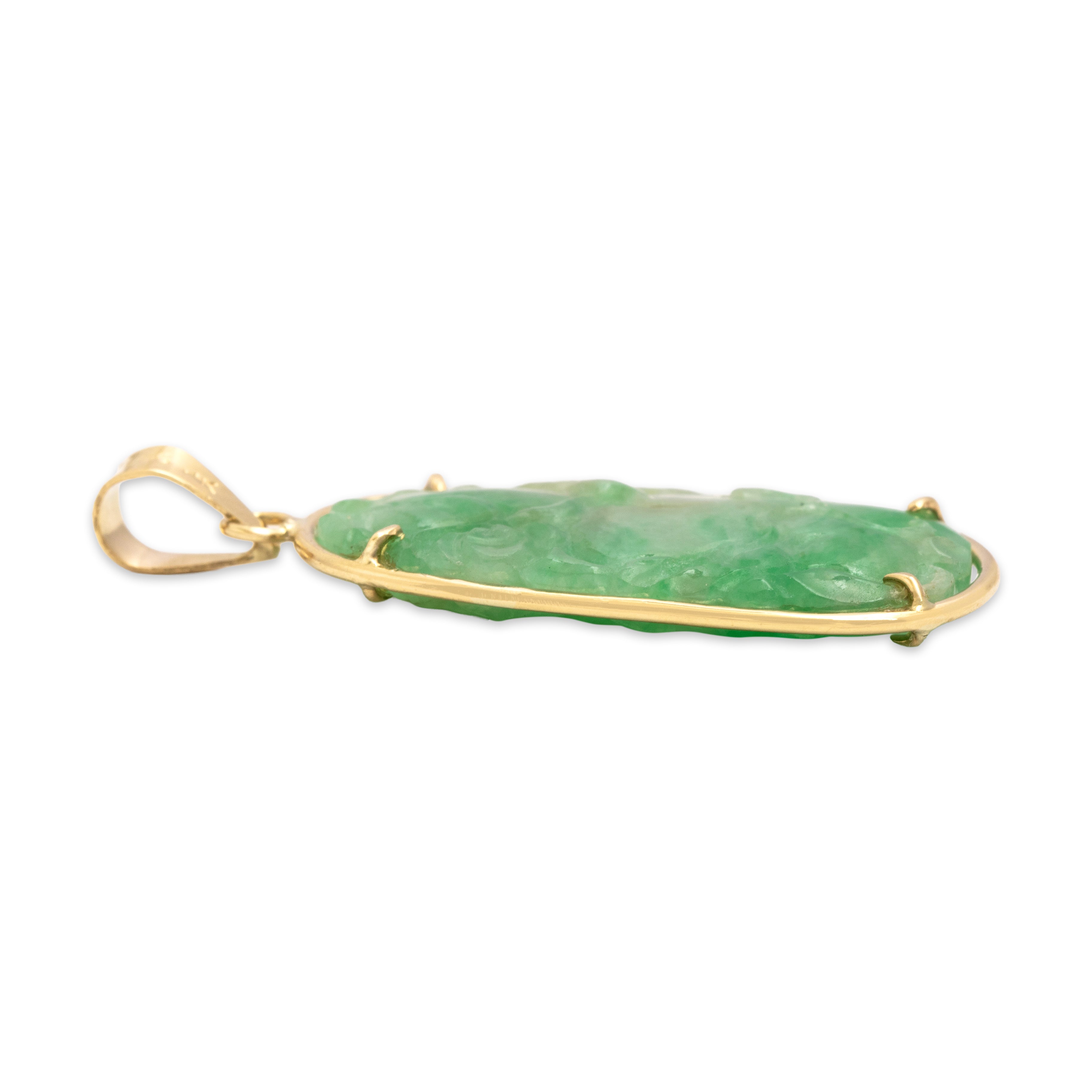 Vintage 14k Yellow Gold 9.37ct Jade Carved Fruit Blossom Pendant