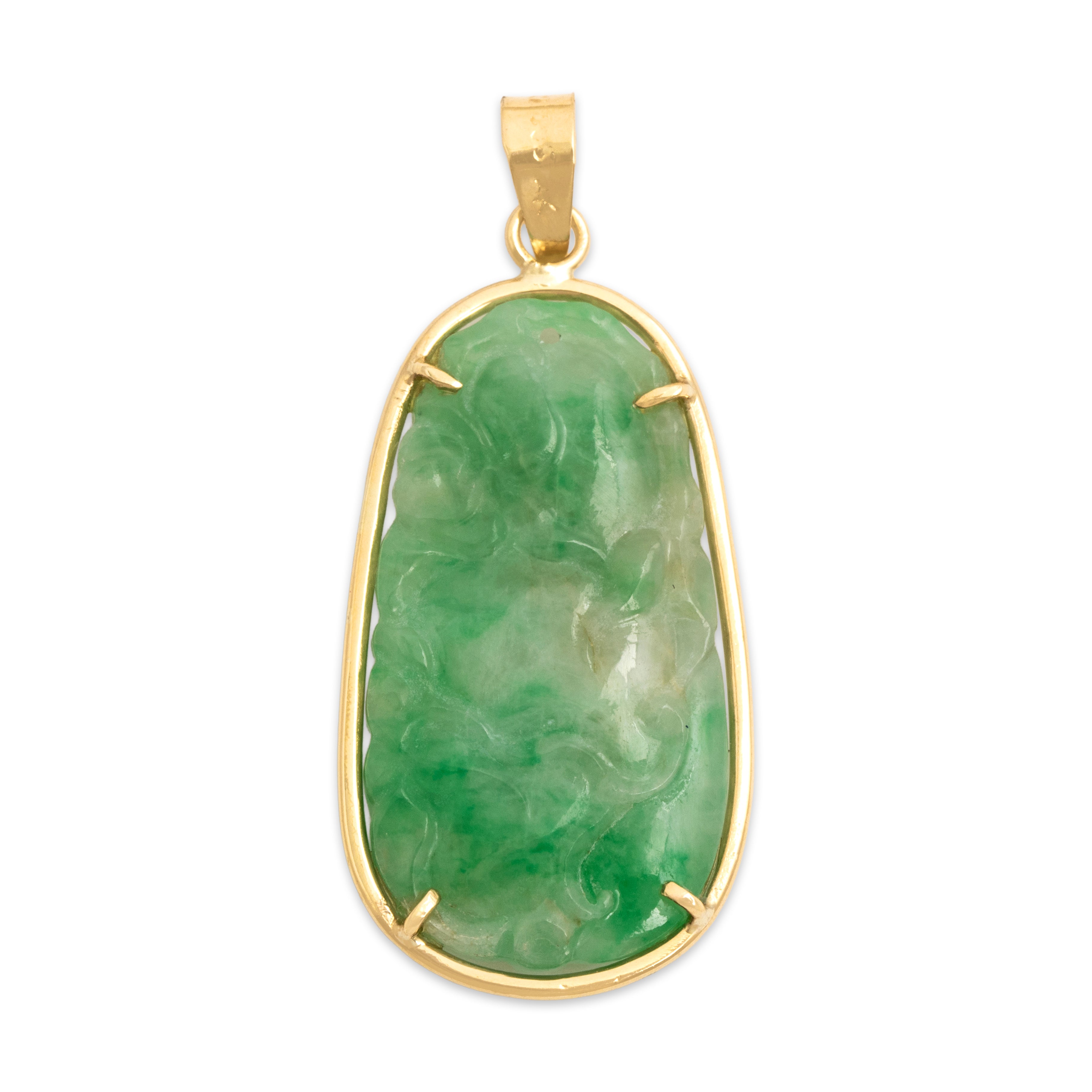 Vintage 14k Yellow Gold 9.37ct Jade Carved Fruit Blossom Pendant