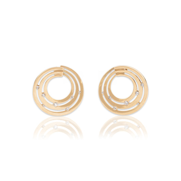 Vintage 14k Yellow Gold Diamond Sparkling Swirling Orbital Hoop Earrings