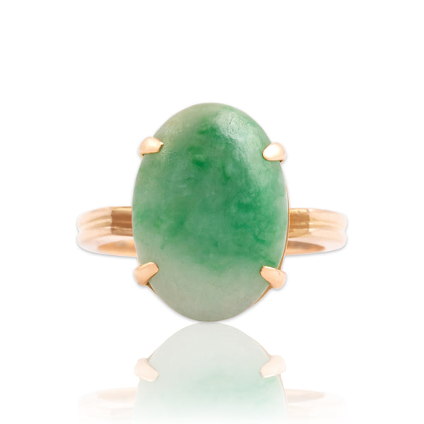 Vintage 18k Rosy Yellow Gold 5.81ct Jade Chic Architectural Solitaire Ring 6.50