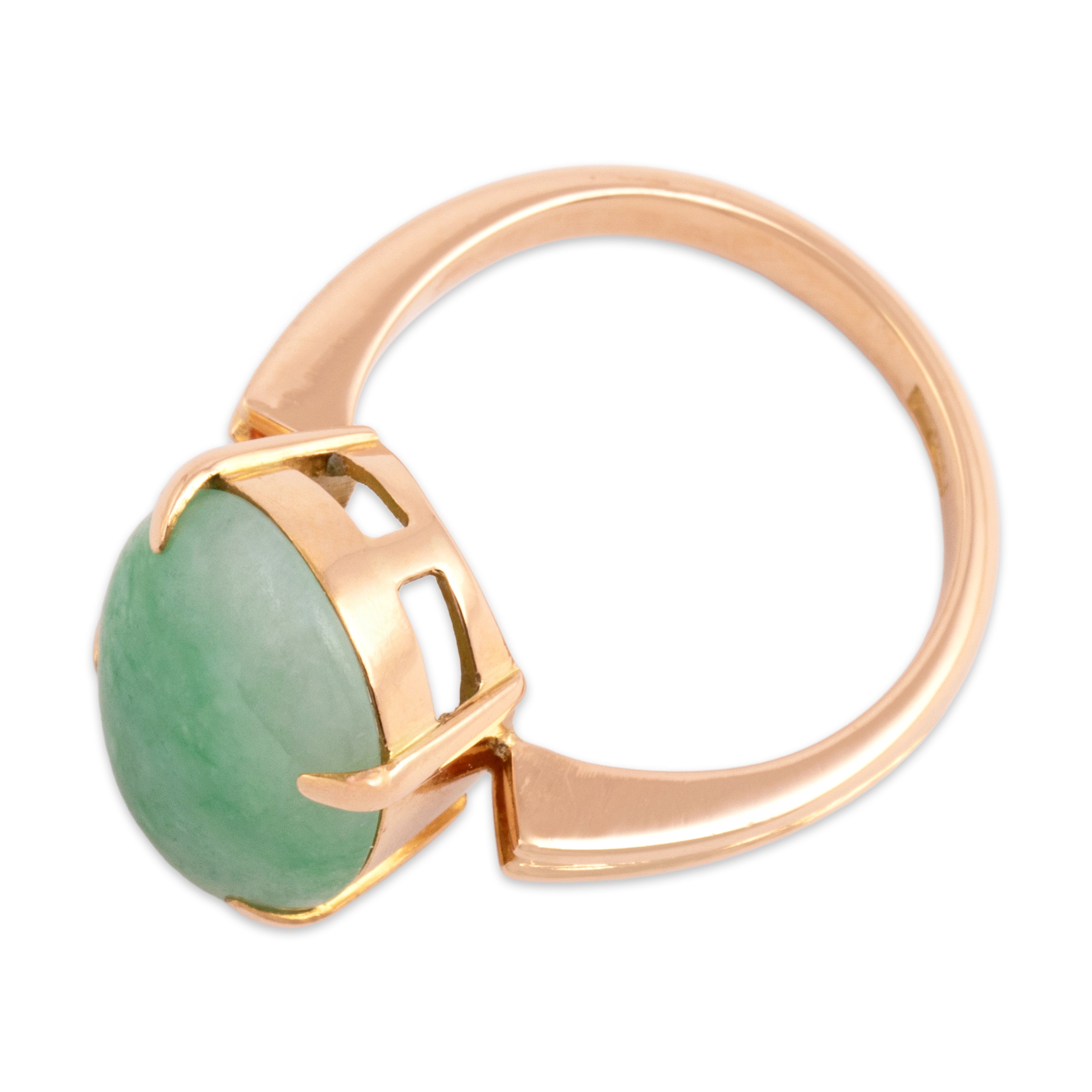 Vintage 18k Rosy Yellow Gold 5.81ct Jade Chic Architectural Solitaire Ring - Overall view
