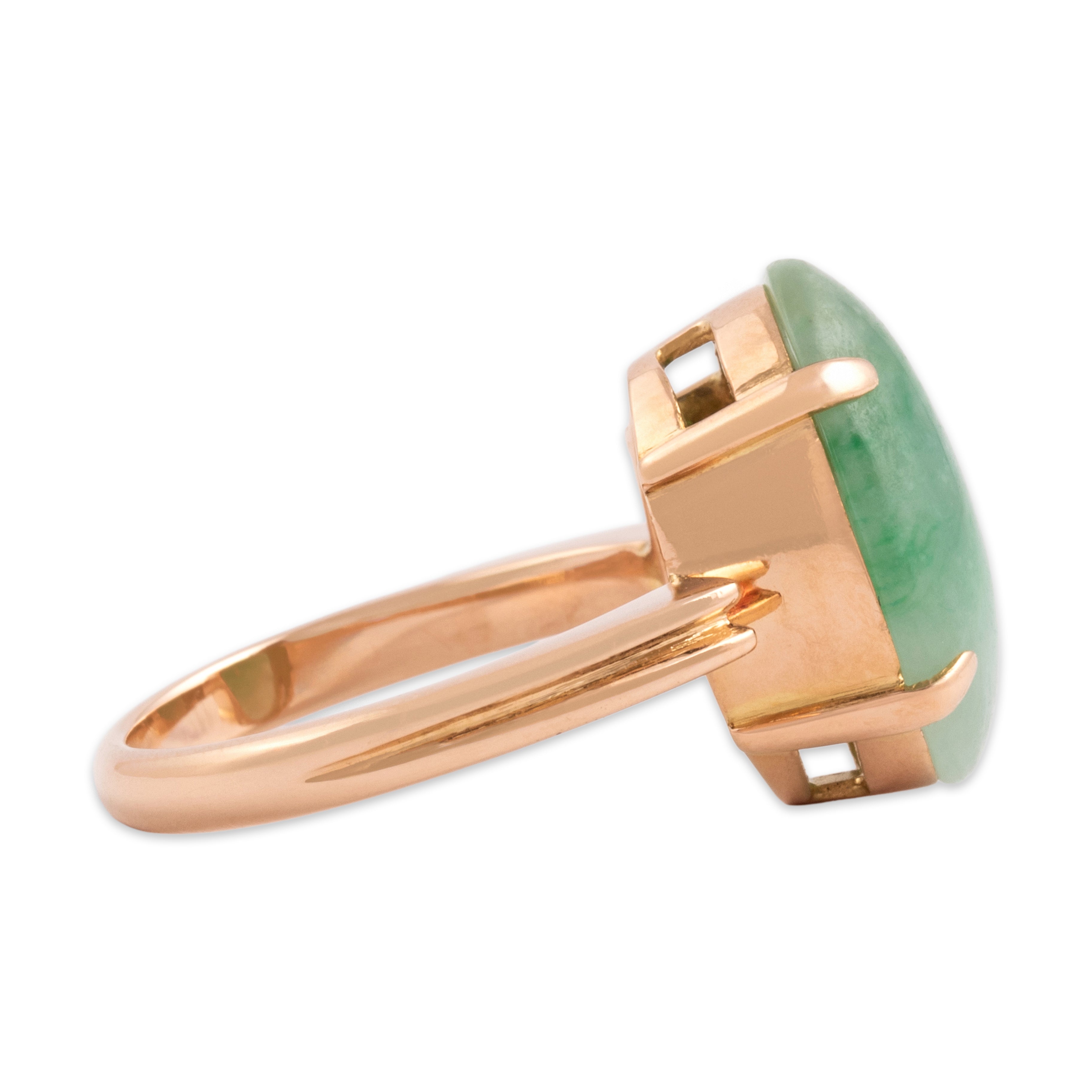 Vintage 18k Rosy Yellow Gold 5.81ct Jade Chic Architectural Solitaire Ring - Side view