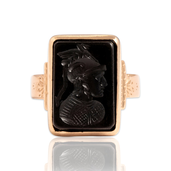 Antique Victorian 10k Rosy Yellow Gold Sardonyx Soldier Cameo Signet Ring 8.00