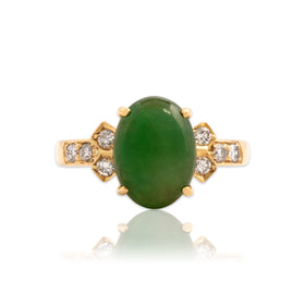 Vintage 14k Yellow Gold 3.53ct Jade Diamond Bright Glittering Shoulder Ring 5.25