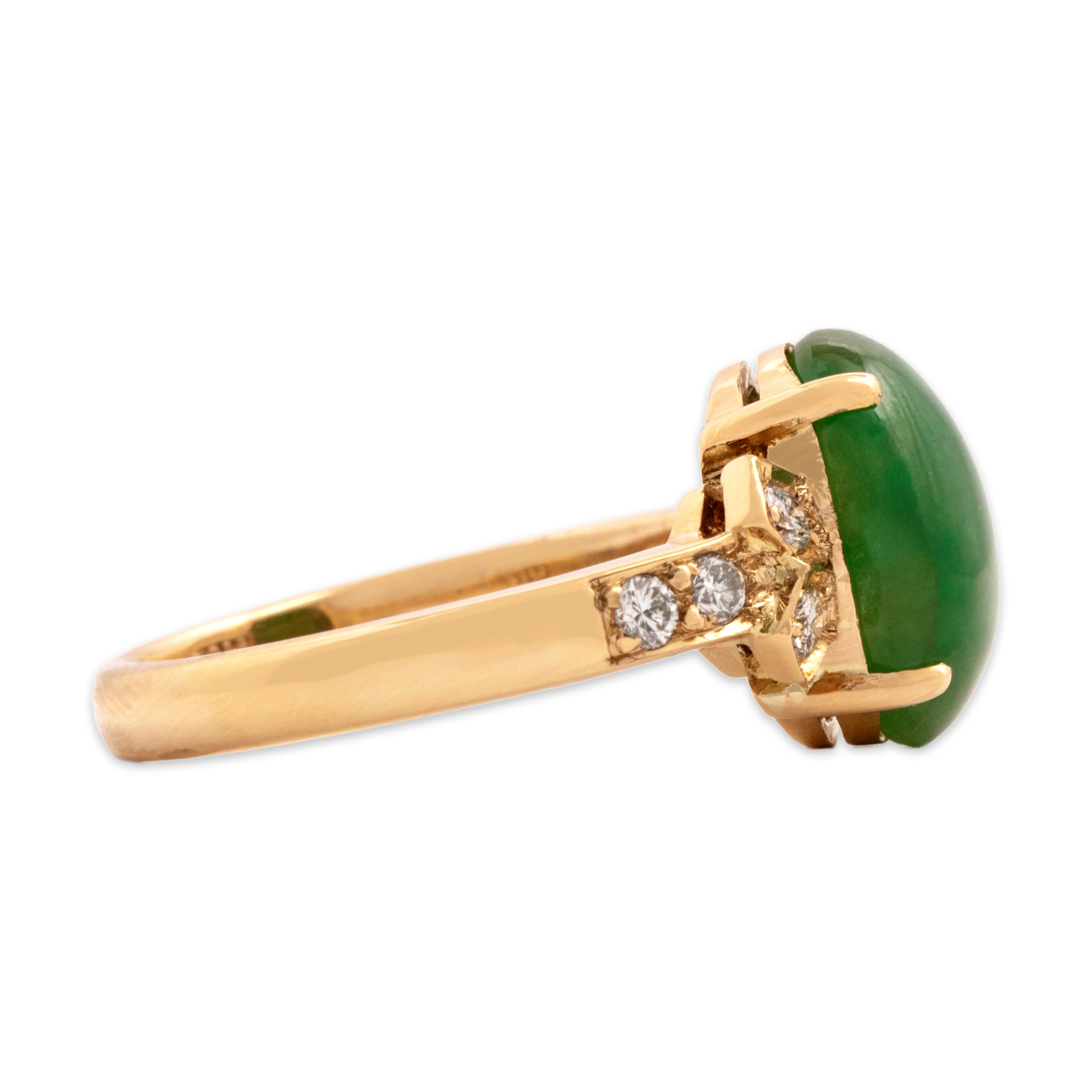 Vintage 14k Yellow Gold 3.53ct Jade Diamond Bright Glittering Shoulder Ring - Side view