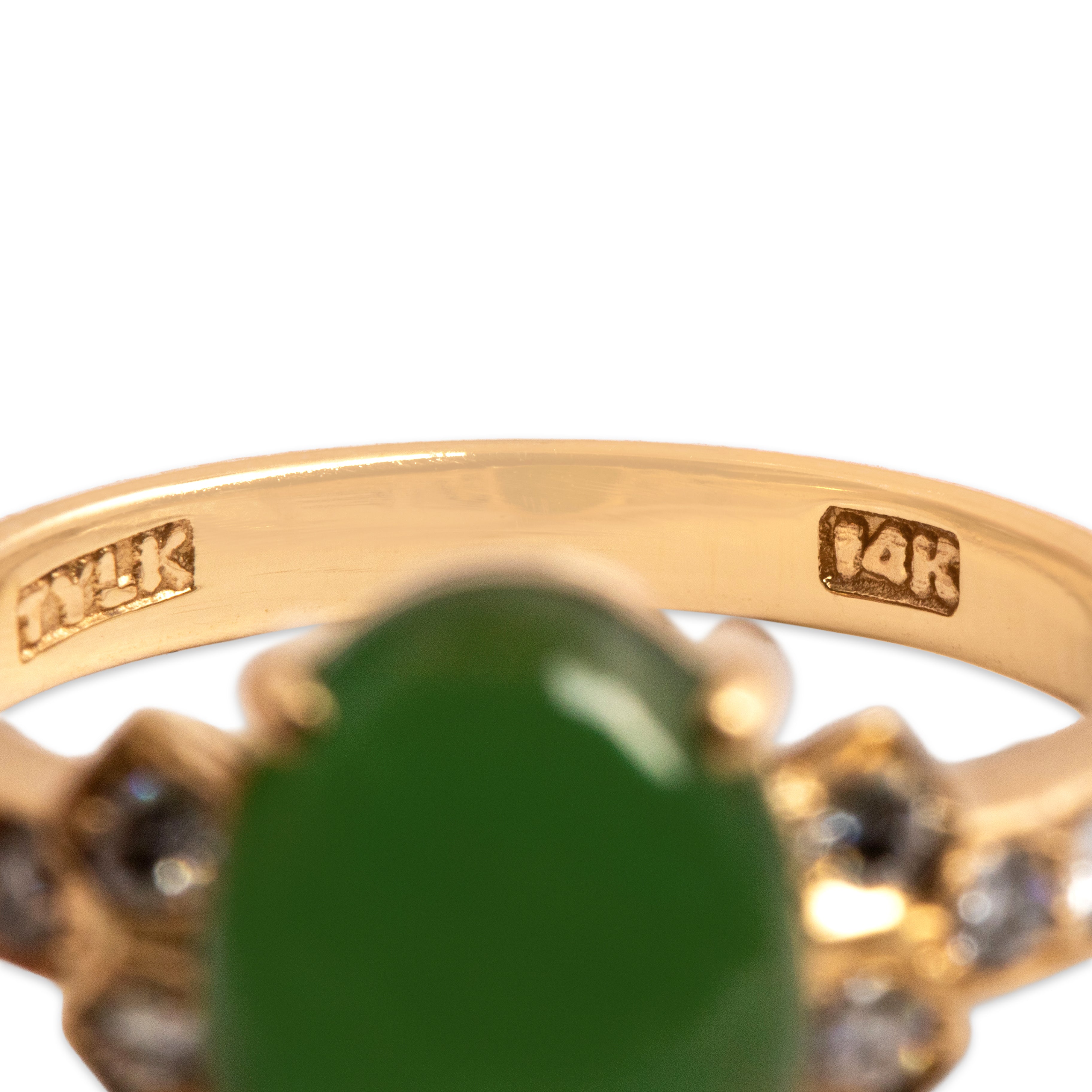 Vintage 14k Yellow Gold 3.53ct Jade Diamond Bright Glittering Shoulder Ring - Hallmark view