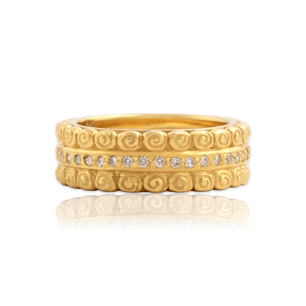 Vintage Heavy 18k Yellow Gold Diamond Ornate Scroll Eternity Band Ring 6.75