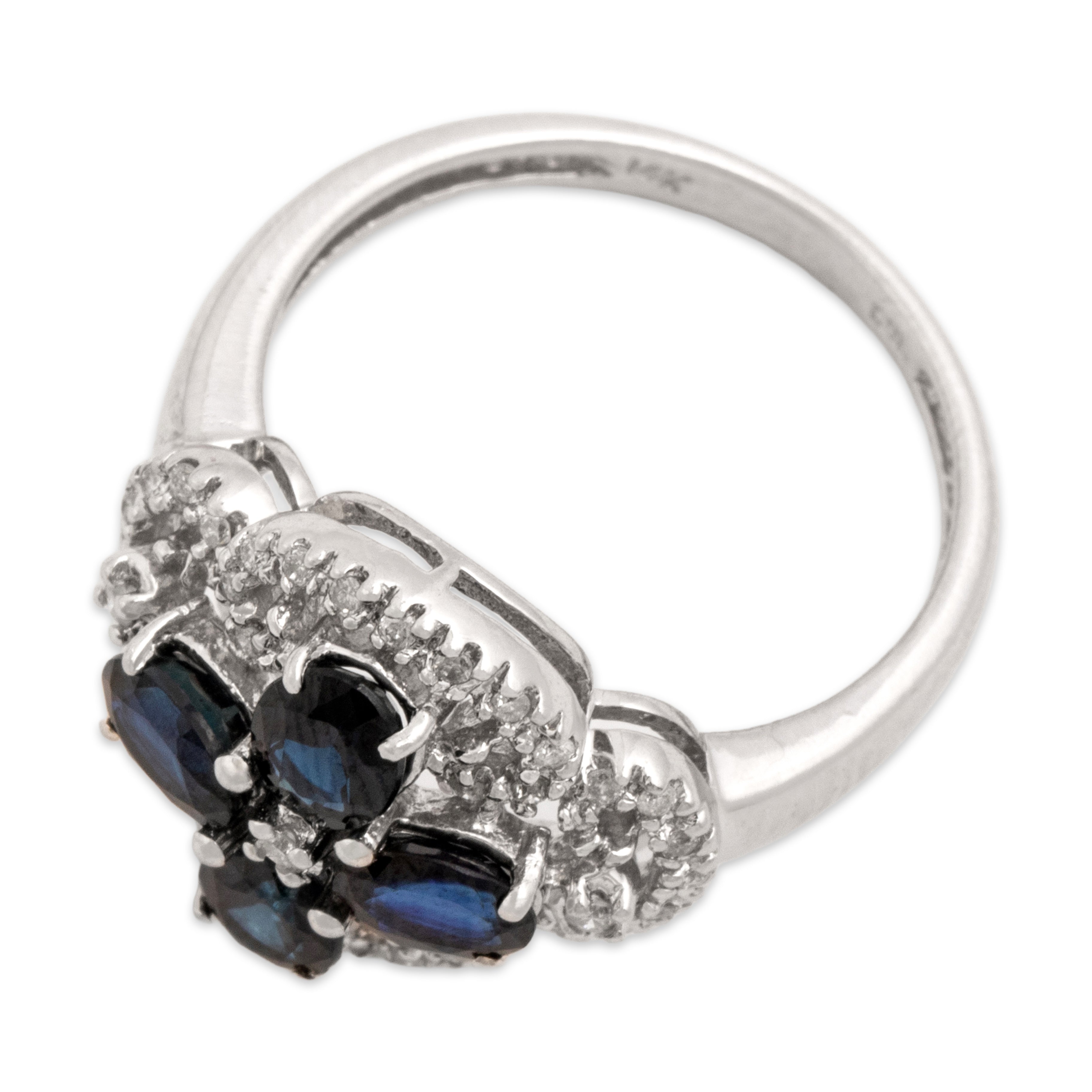 Vintage 14k White Gold 1.73cttw Blue Sapphire Diamond Wonderful Dazzling Quatrefoil Ring - Overall view