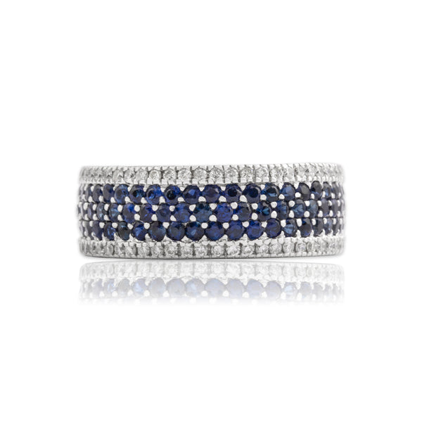 Vintage 18k White Gold 1.22cttw Blue Sapphire Diamond Dazzling Five-Row Ring 7.50