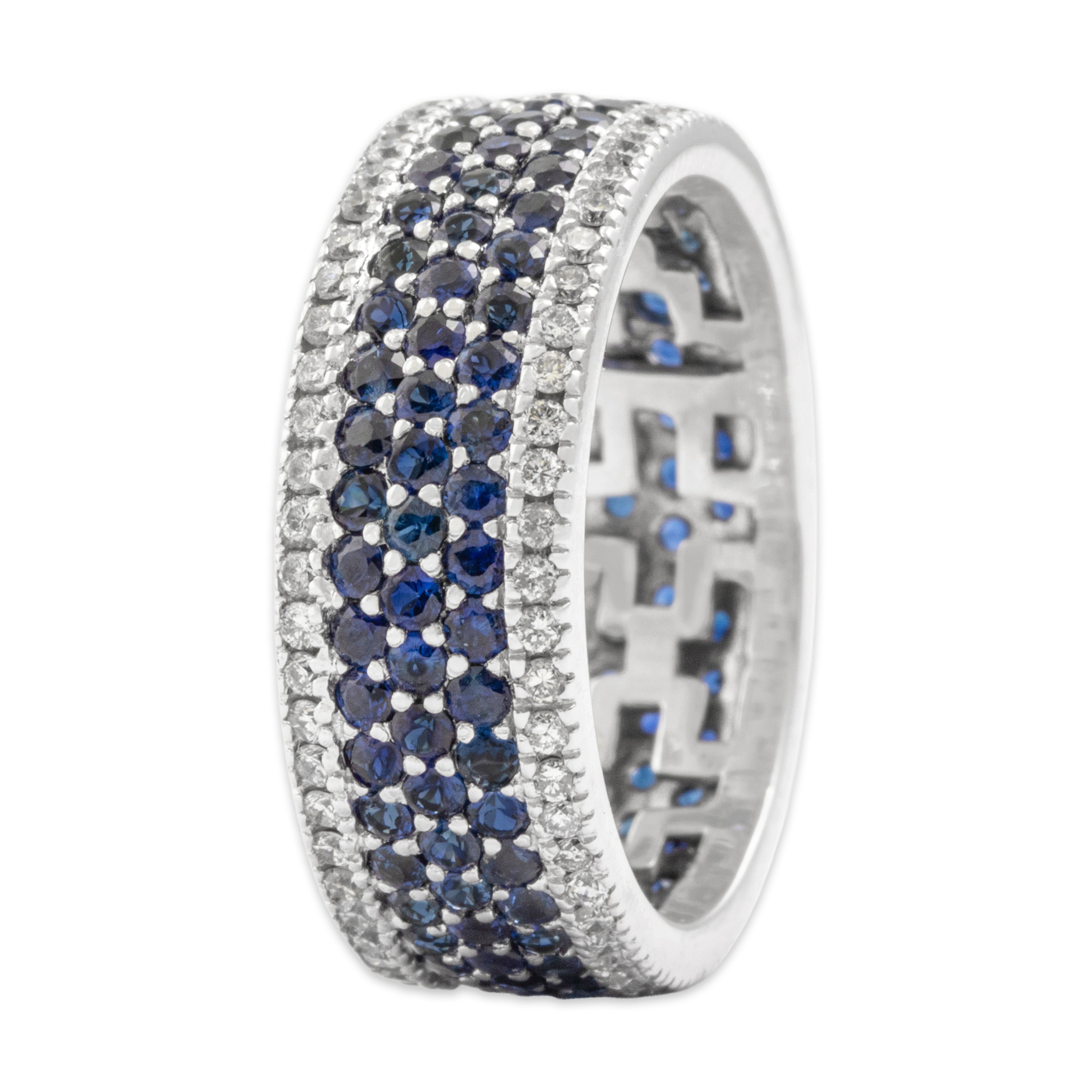 Vintage 18k White Gold 1.22cttw Blue Sapphire Diamond Dazzling Five-Row Band Ring - Overall view