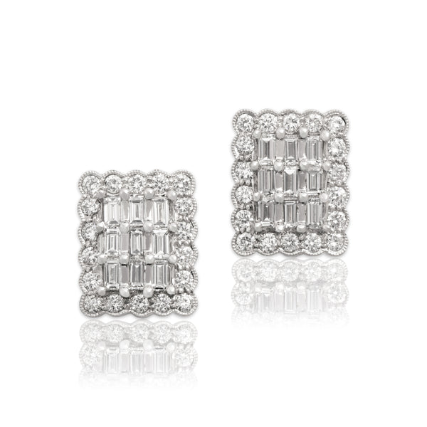 Vintage 18k White Gold 1.12cttw Diamond Stunning Sparkling Tile Earrings