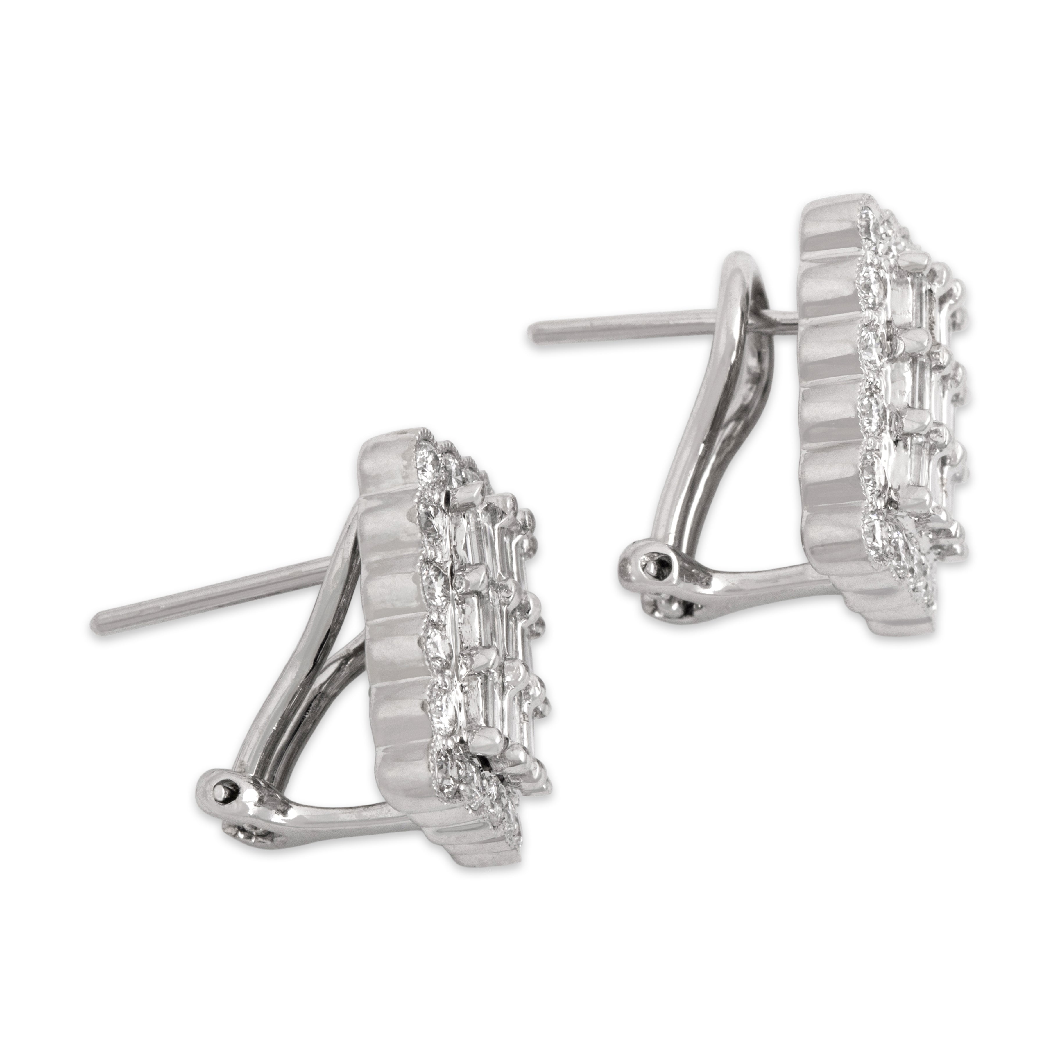 Vintage 18k White Gold 1.12cttw Diamond Stunning Sparkling Tile Omega Back Earrings - Side view