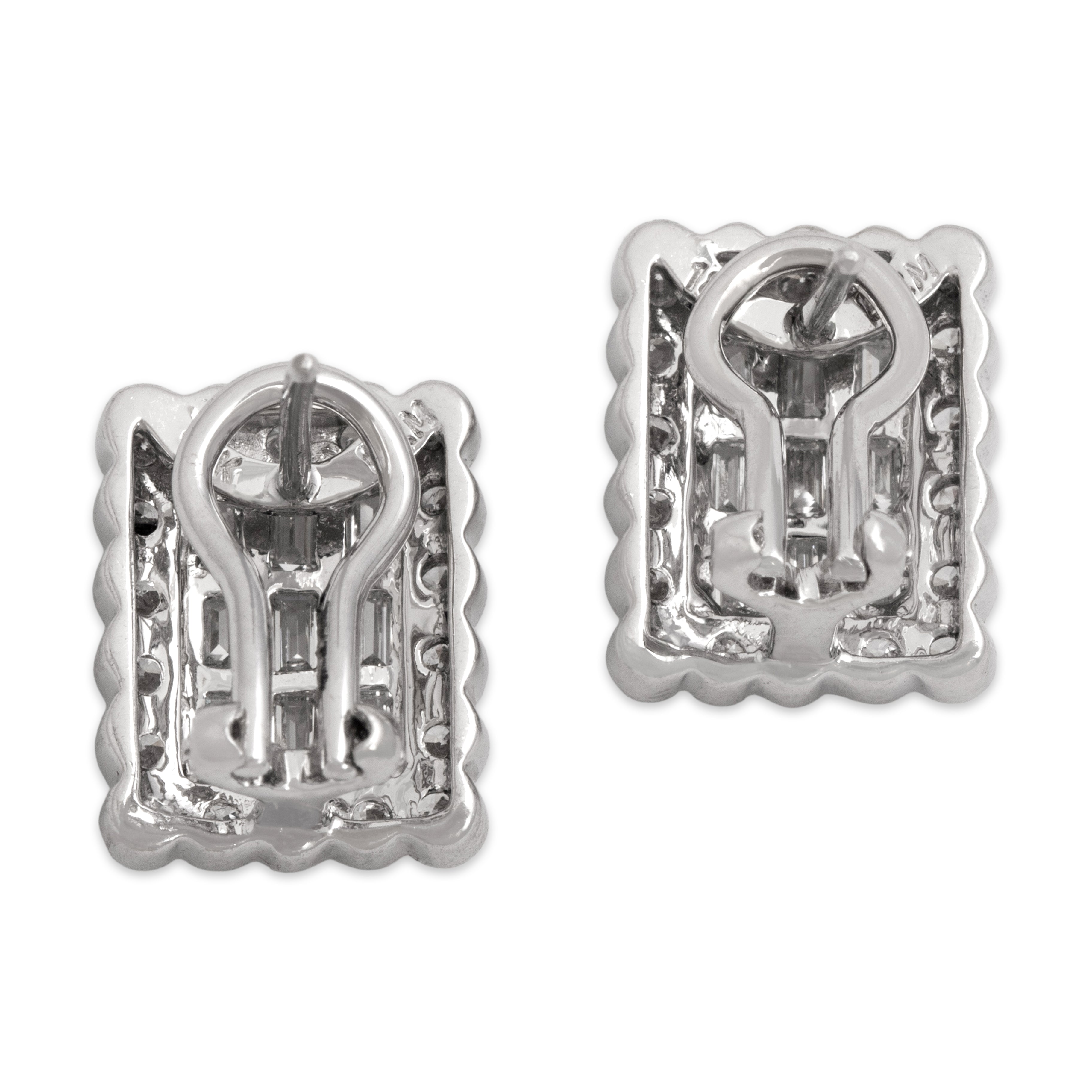 Vintage 18k White Gold 1.12cttw Diamond Stunning Sparkling Tile Omega Back Earrings - Back view