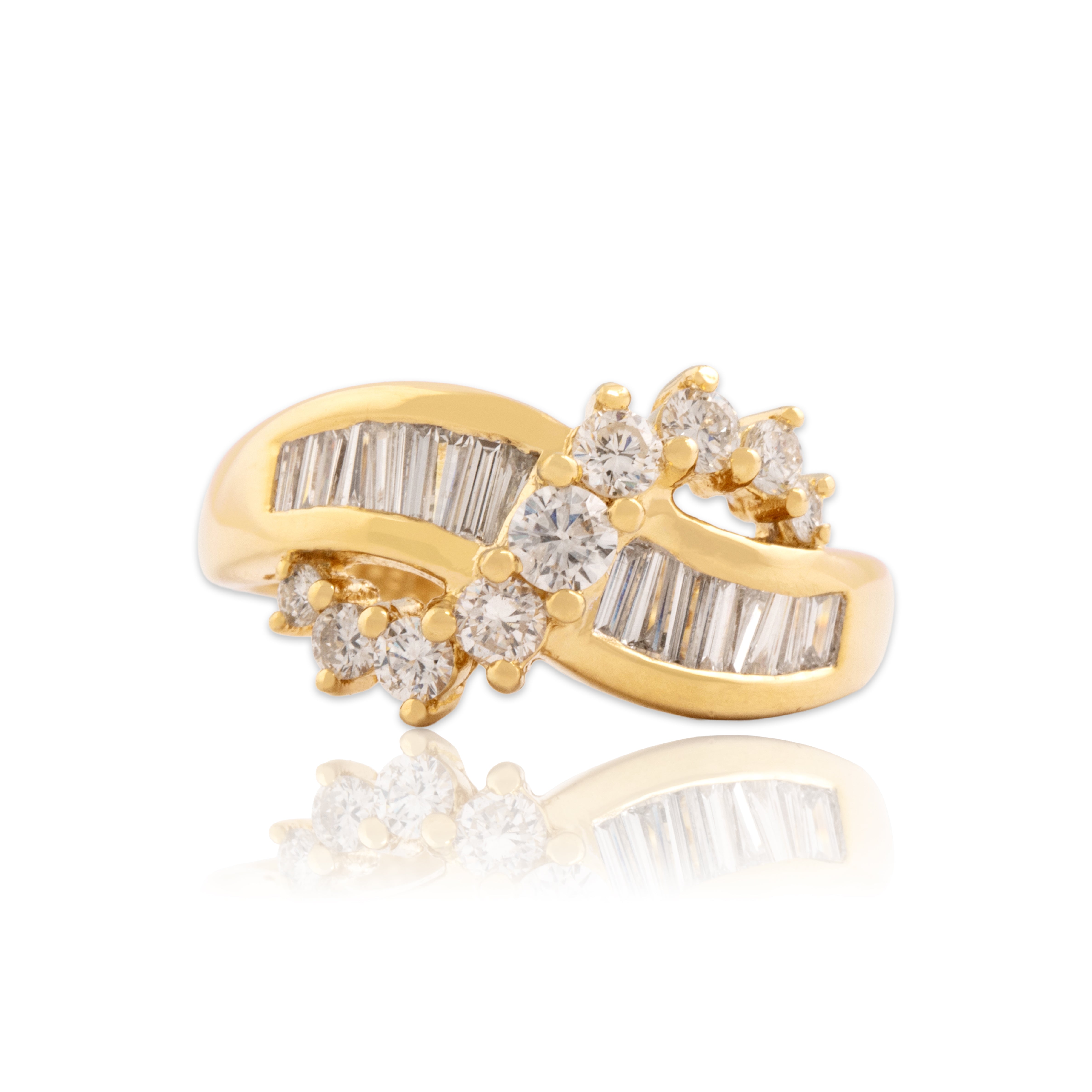 Vintage 18k Yellow Gold .66cttw Diamond Stunning Mixed-Cut Channel Swirl Ring - Close-up view