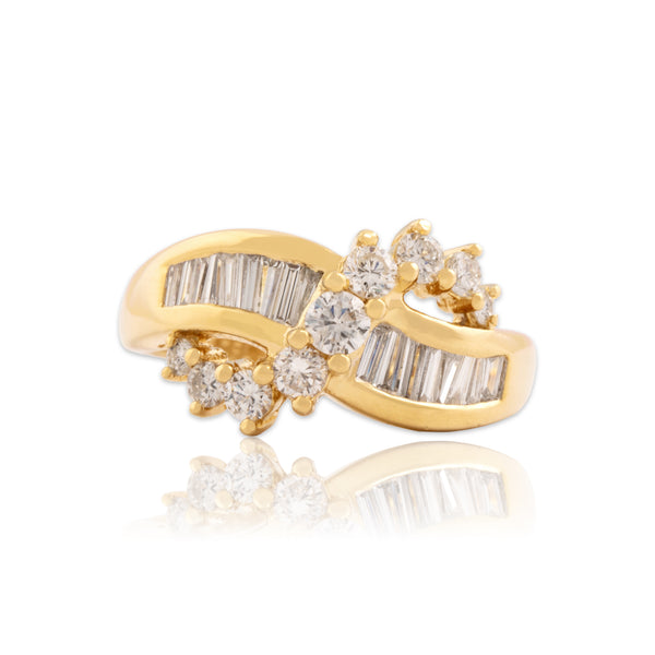 Vintage 18k Yellow Gold .66cttw Diamond Stunning Mixed-Cut Channel Swirl Ring - Close-up view