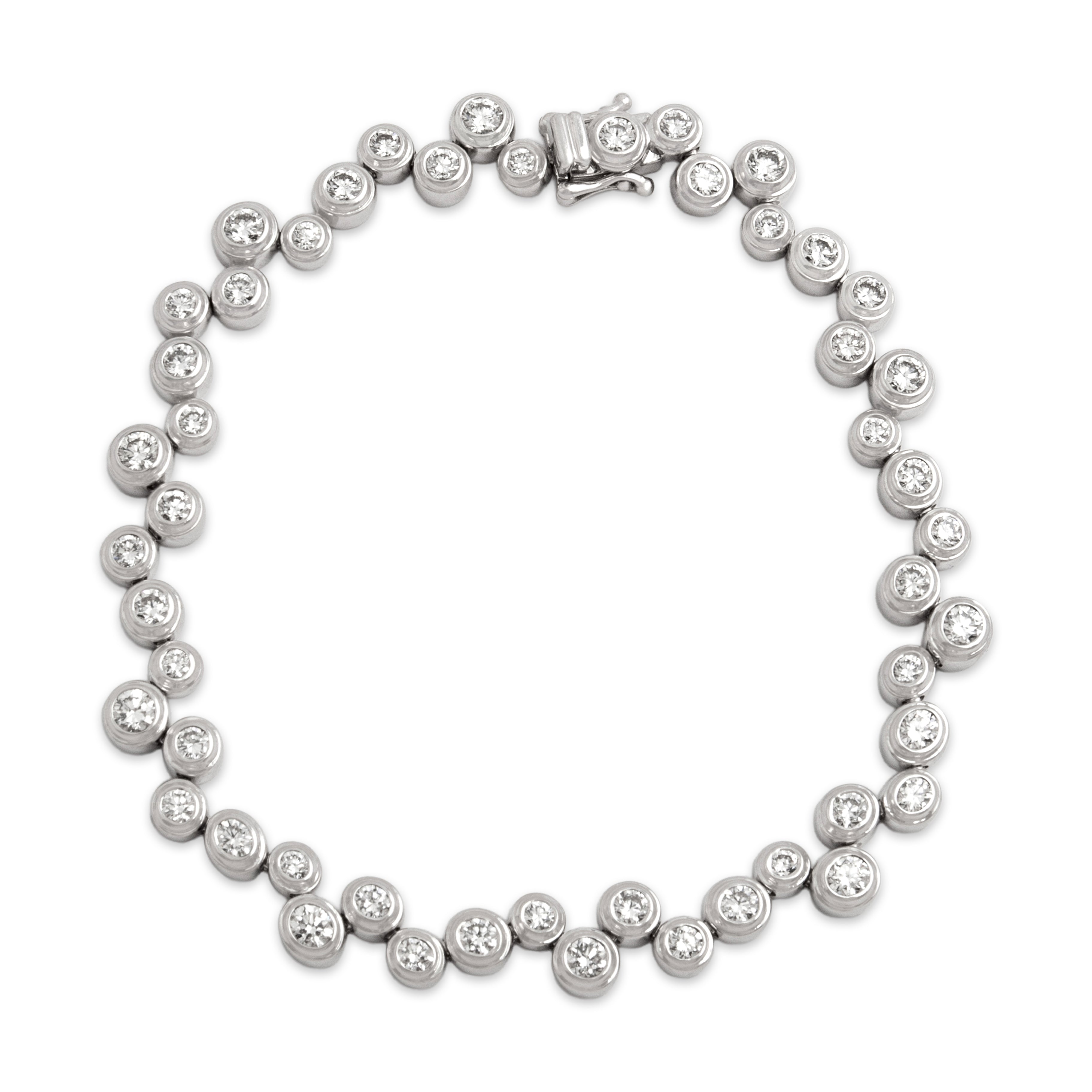 Vintage Substantial 18k White Gold 3.51cttw Diamond Incredible Bubble Bezel Tennis Bracelet - Close-up view