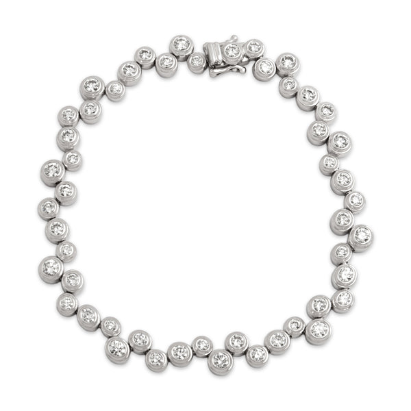 Vintage Heavy 18k White Gold 3.51cttw Diamond Bubble Bezel Tennis Bracelet 7.25