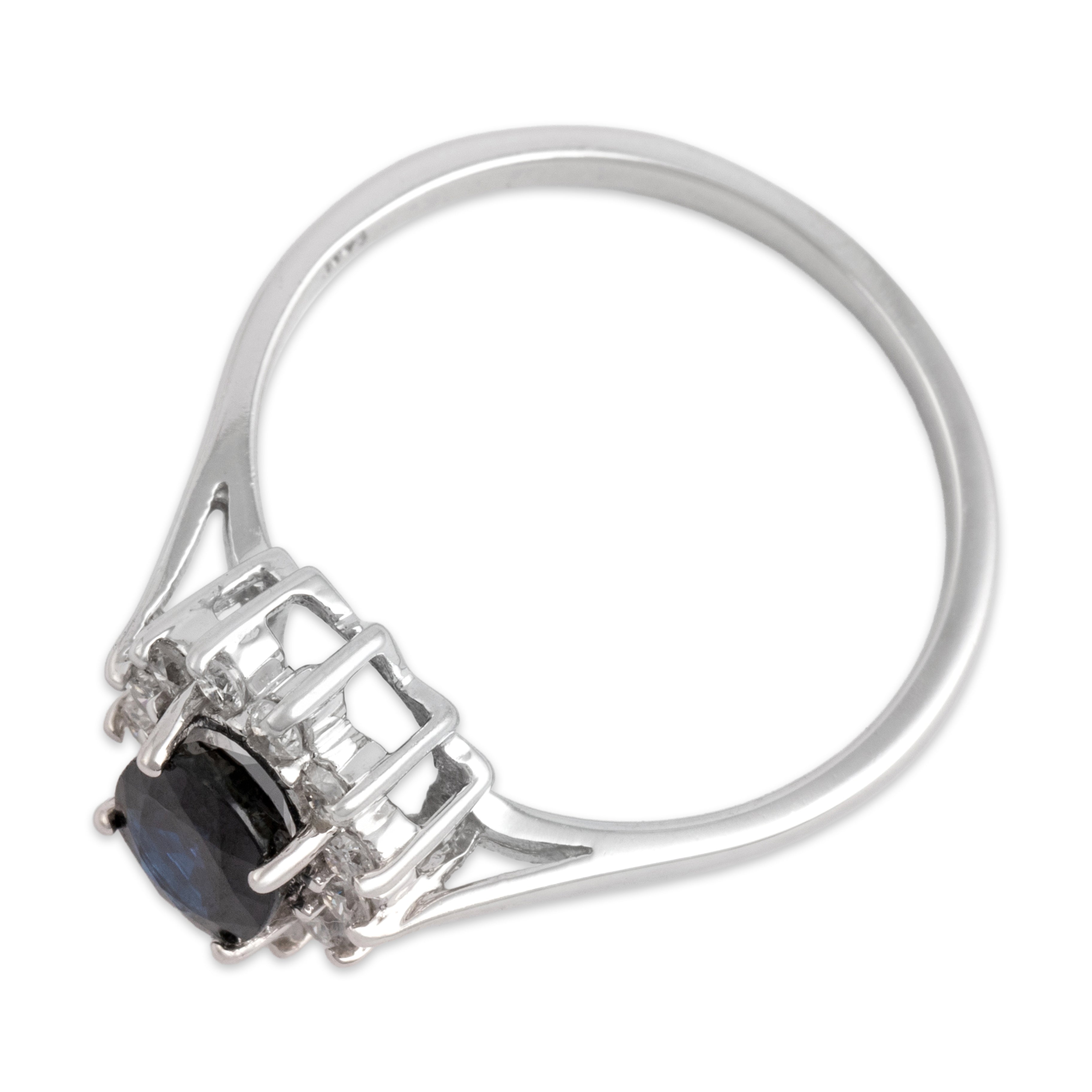 Vintage 14k White Gold .86ct Blue Sapphire Diamond Stunning Oval Solitaire Ring - Overall view