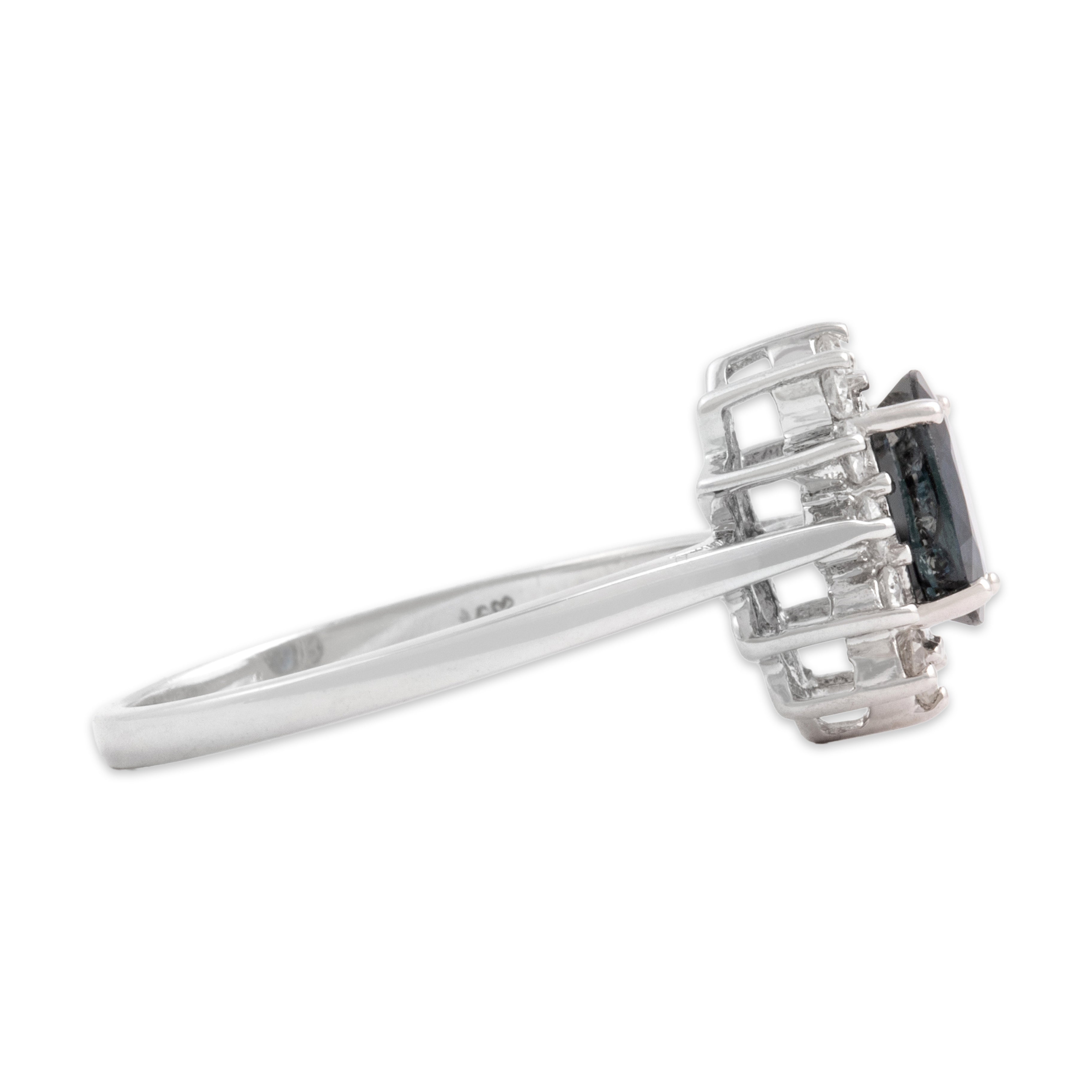 Vintage 14k White Gold .86ct Blue Sapphire Diamond Stunning Oval Solitaire Ring - Side view