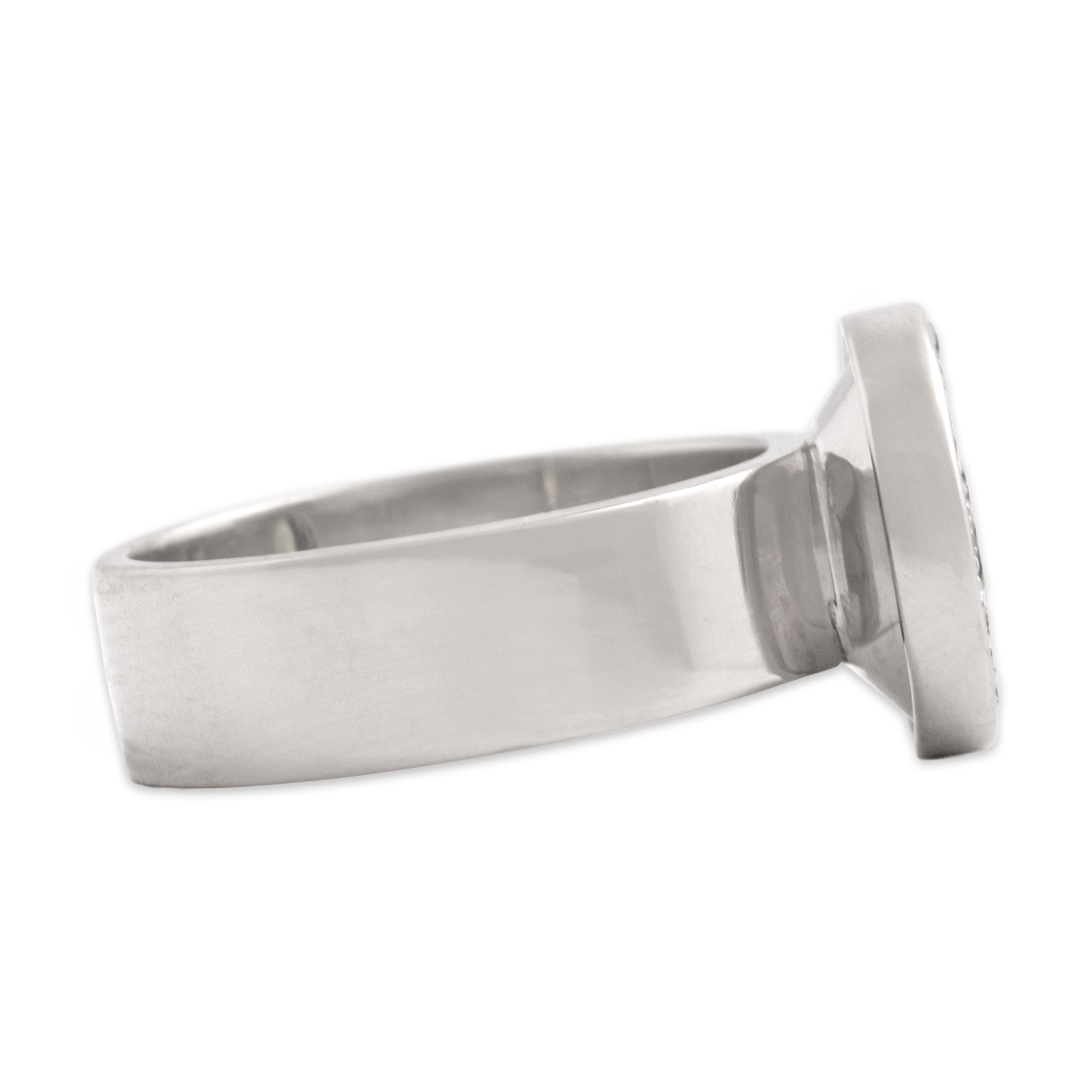 Vintage 14k White Gold .5ct Peridot Diamond Sleek Wide Band Disc Ring - Side view