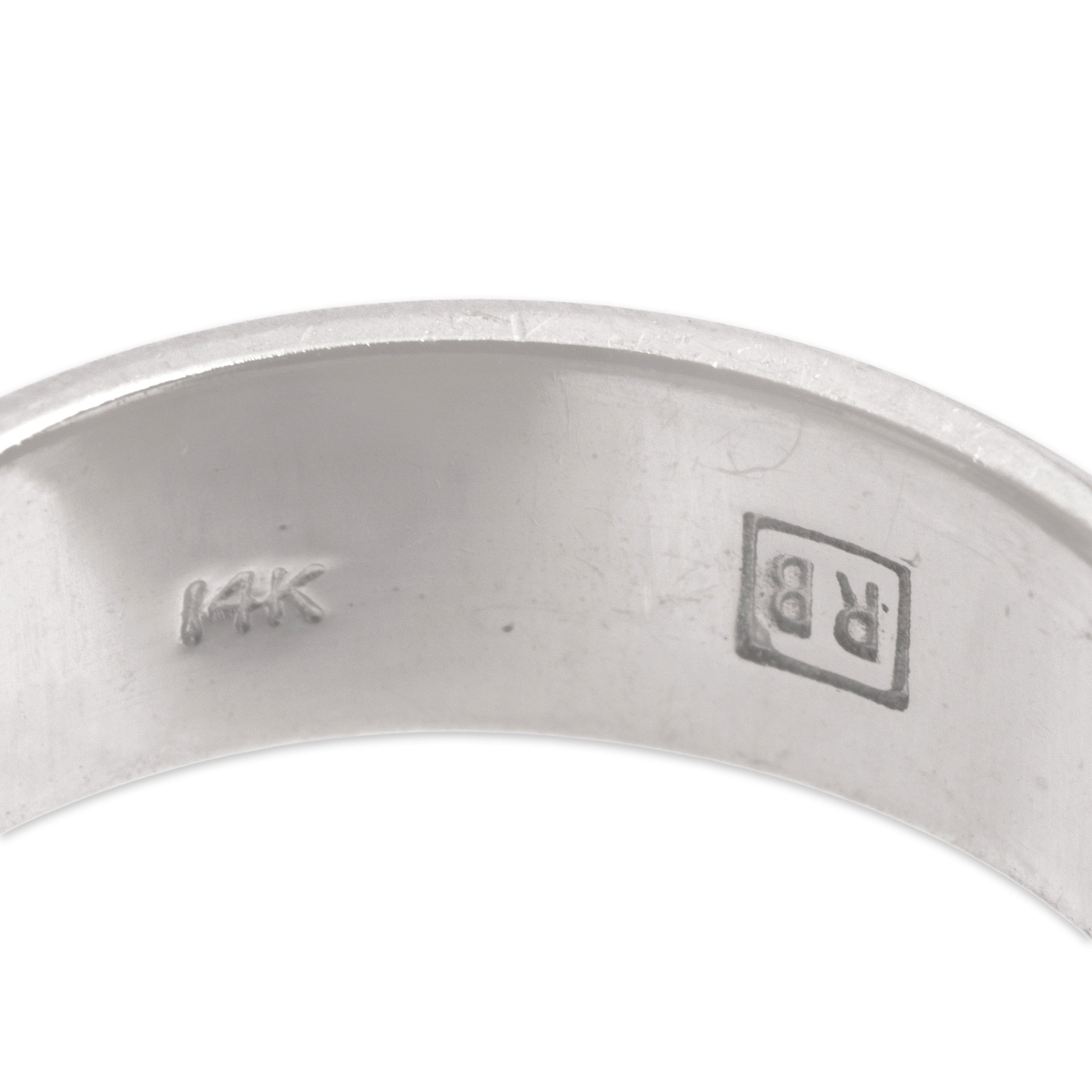 Vintage 14k White Gold .5ct Peridot Diamond Sleek Wide Band Disc Ring - Hallmark view